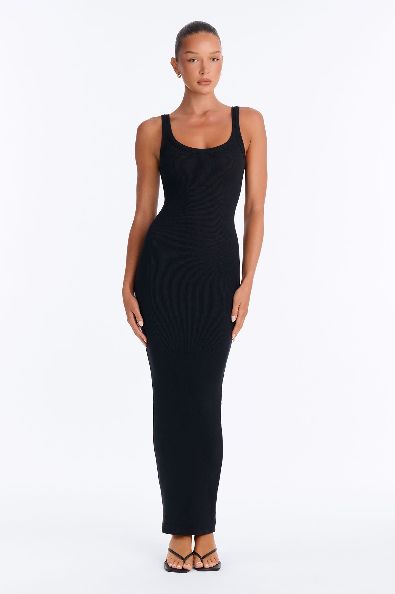 Cotton Rib Everyday Classic Maxi Dress - Black
