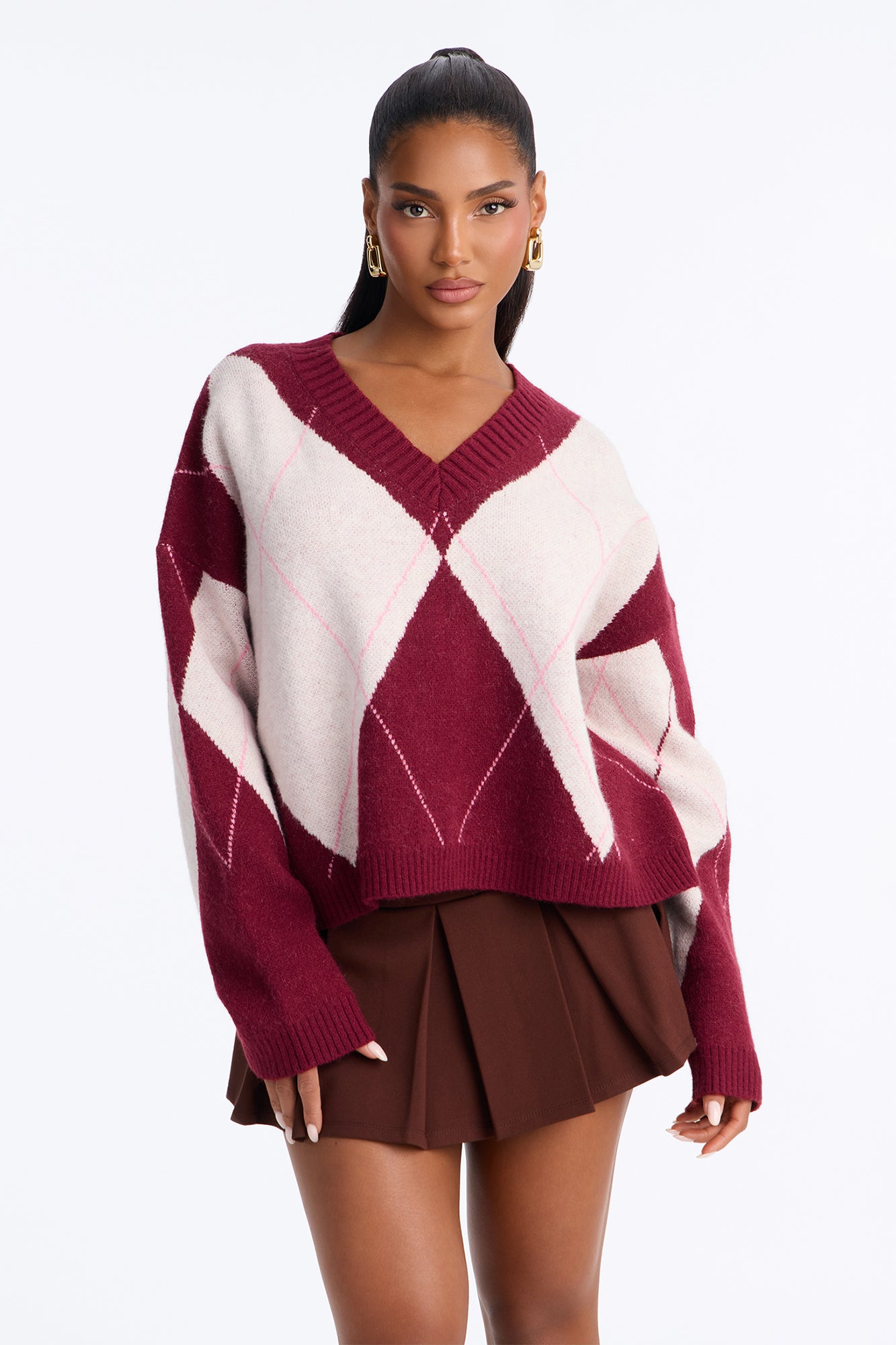 Fresh Breeze Argyle Sweater - Pink/combo