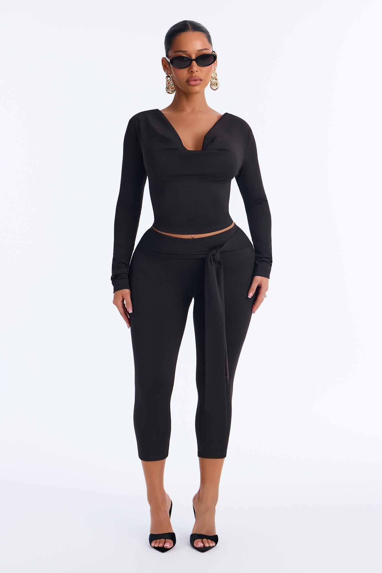 Oden Cowl Neck Capri Set - Black