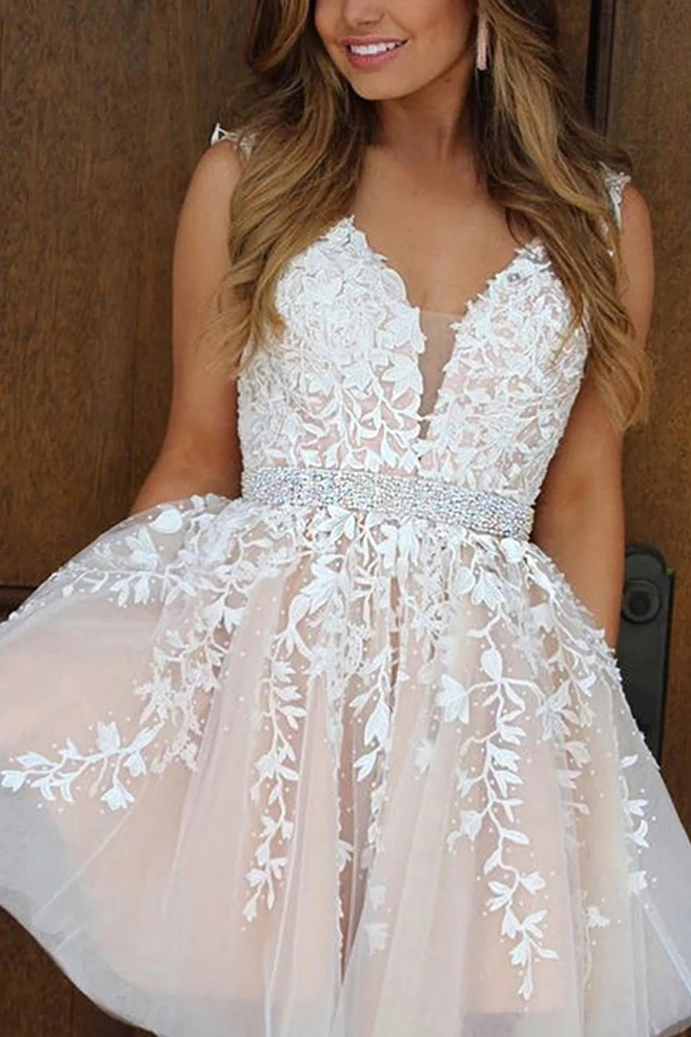 Pink V Neck A Line Homecoming Dress/Mini Dress