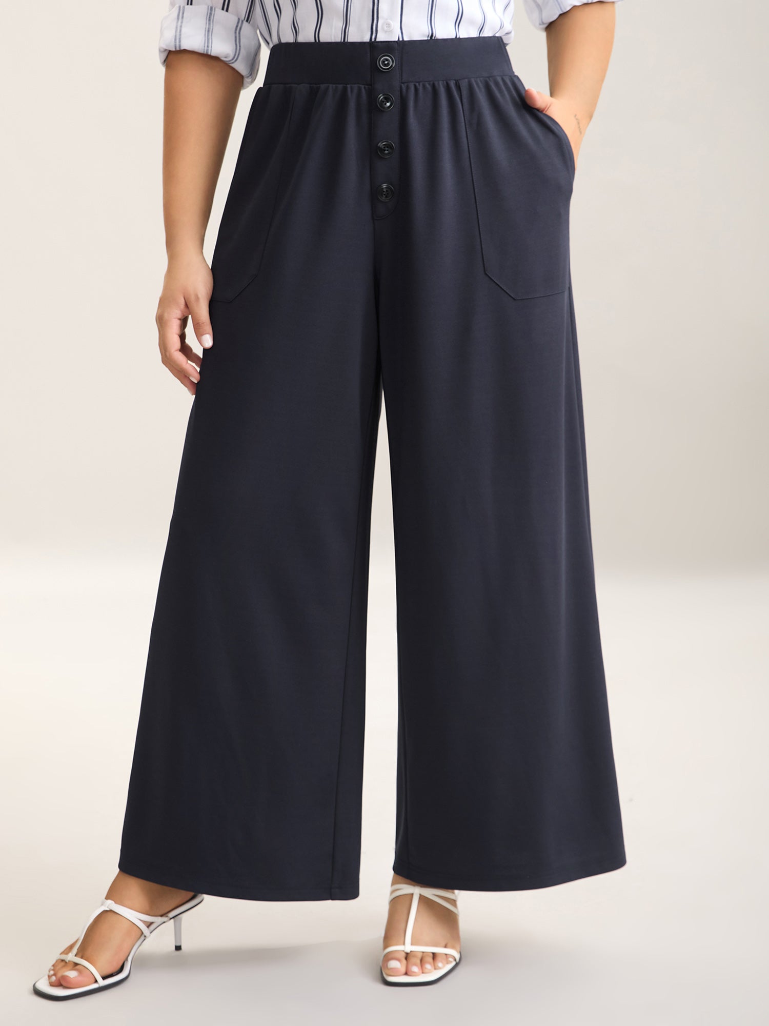Button Front Wide-Leg Pants