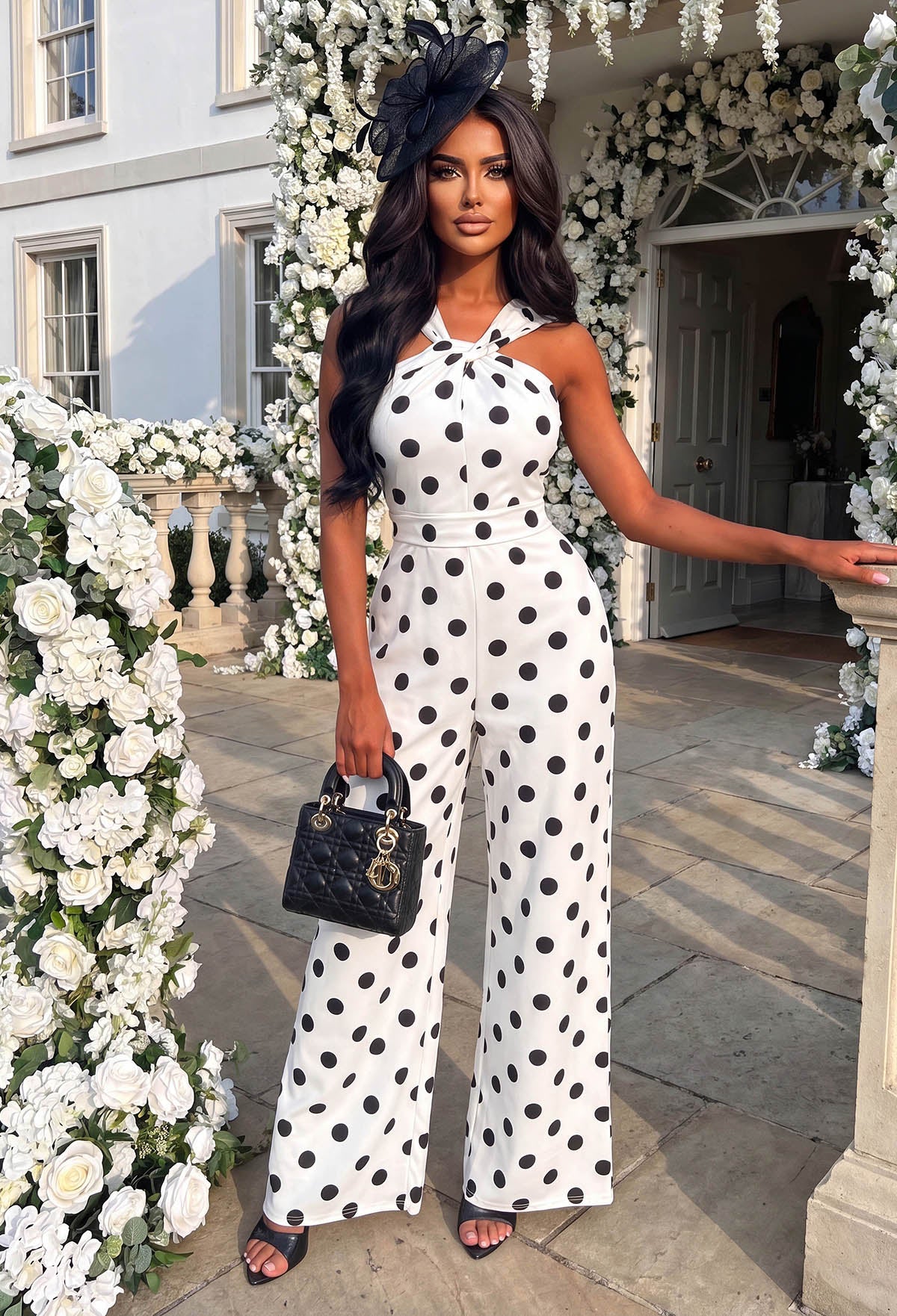 Look Like A Lady White Twist Neck Polka Dot Jumpsuit