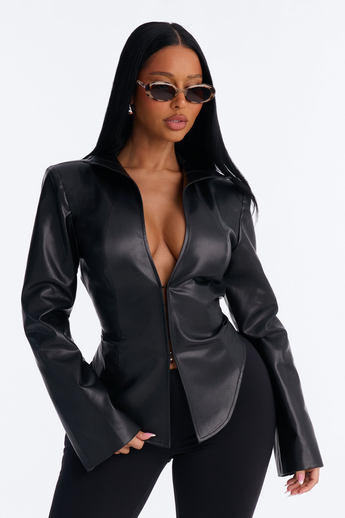 Sienna Faux Leather Fitted Jacket - Black