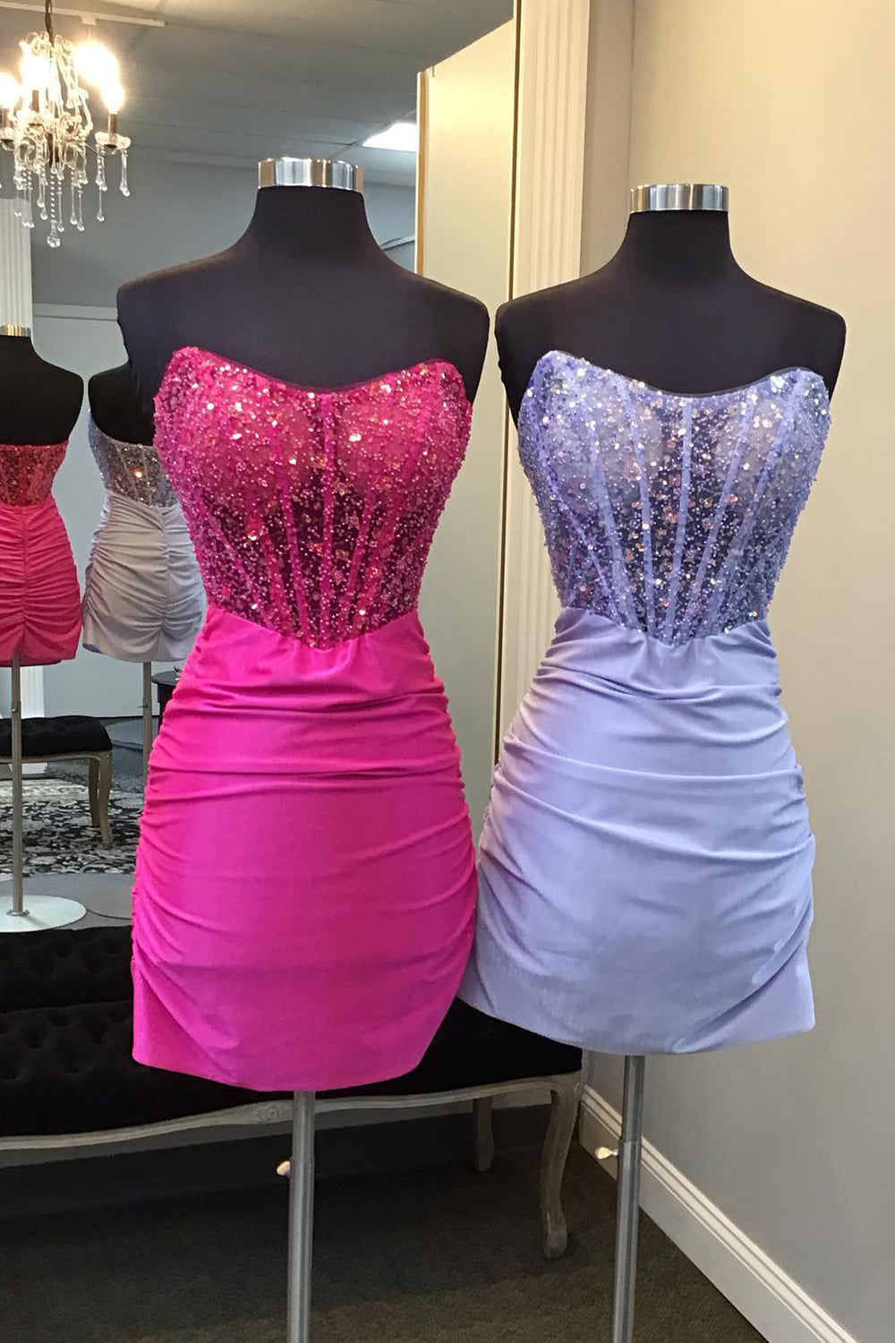 Sparkly Fuchsia Corset Sweetheart Bodycon Homecoming Dress/Mini Dress