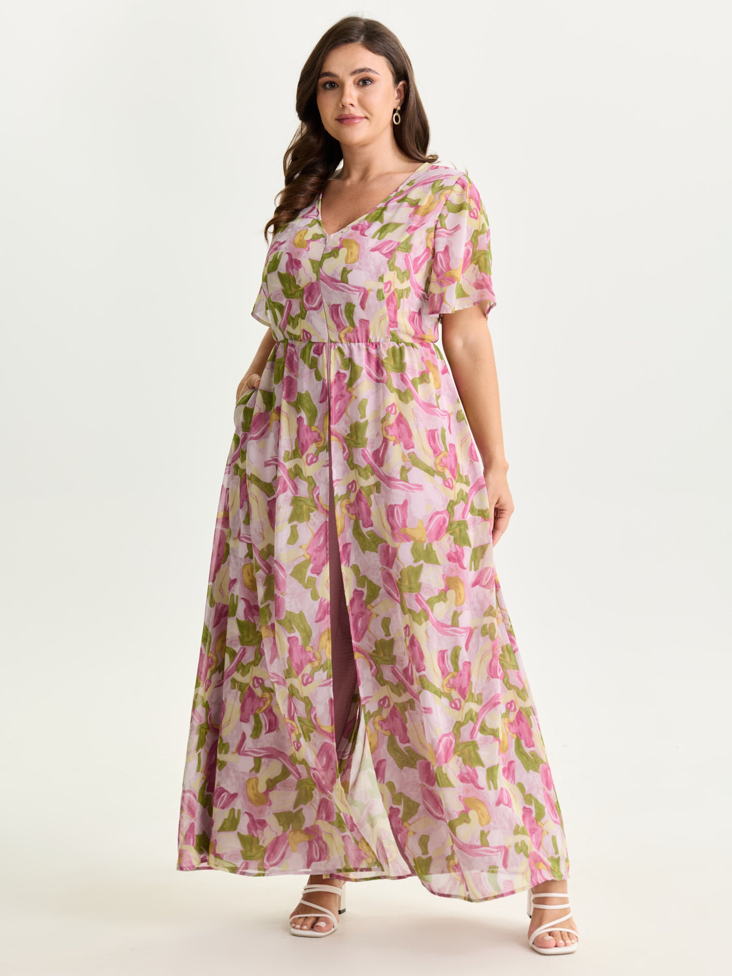 Hidden Zipper Floral Layered Pockets Jumpsuit