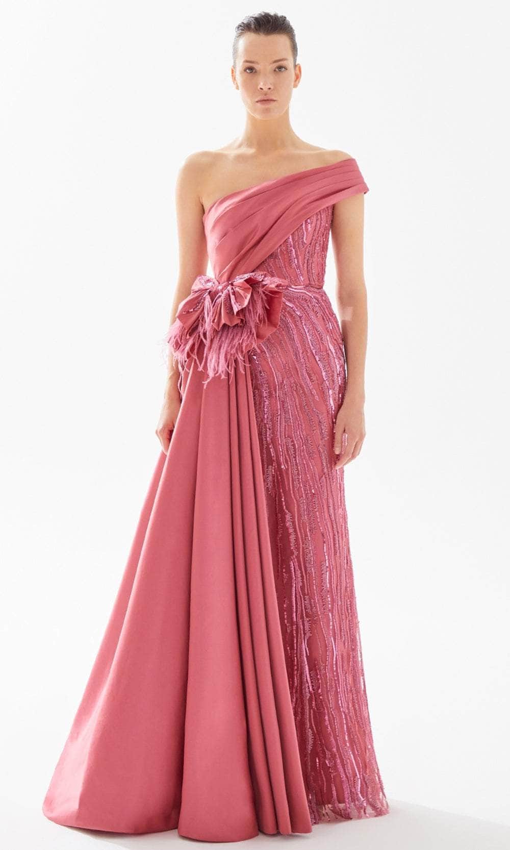 Tarik Ediz 98255 - Pleated Asymmetric Sheath Gown