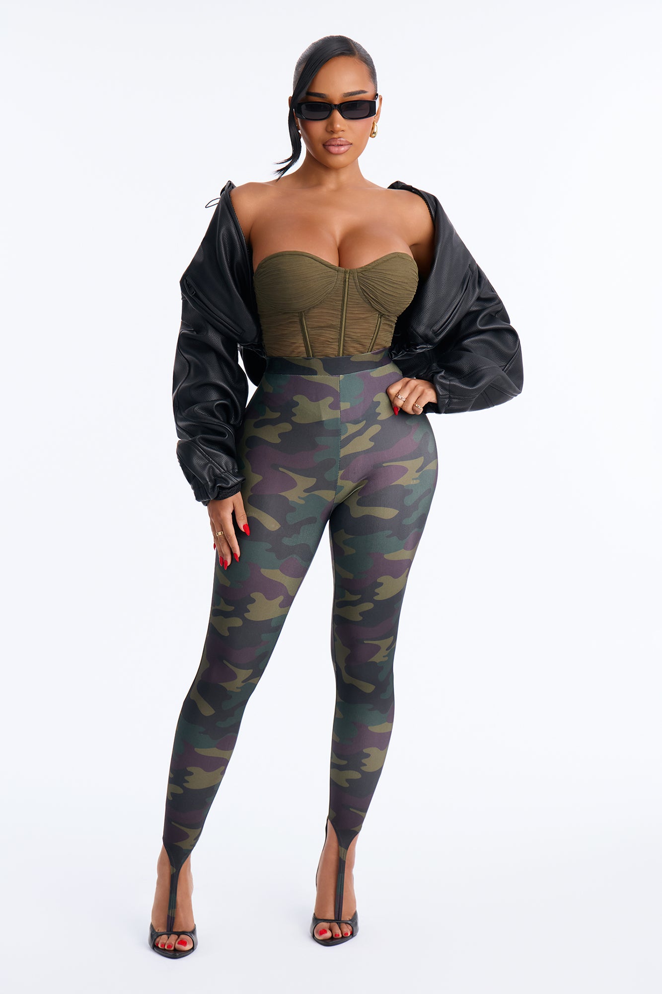 Kamryn High Rise Camo Stirrup Legging - Green/combo