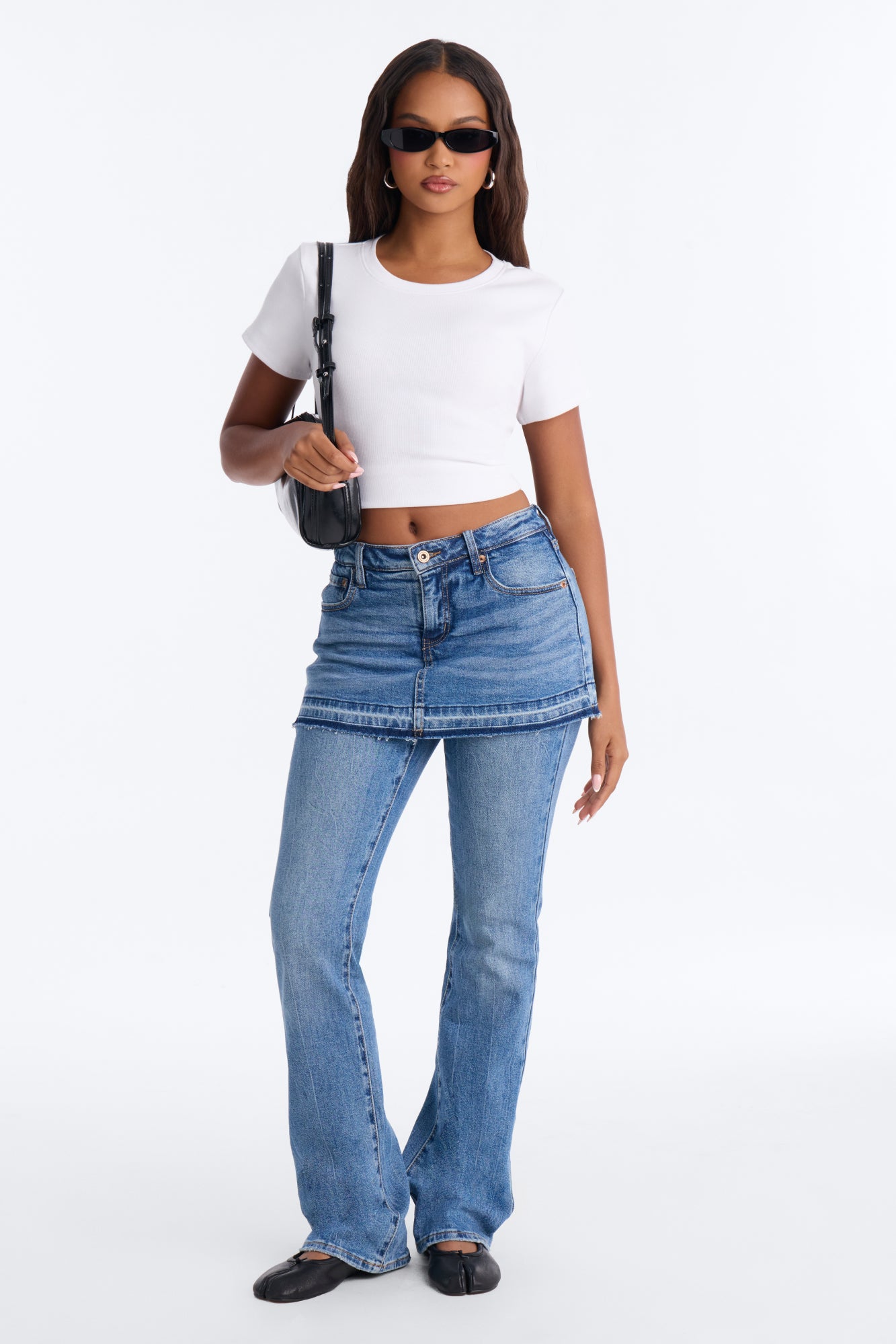 Double Up Bootcut Skirt Jeans - Medium Wash
