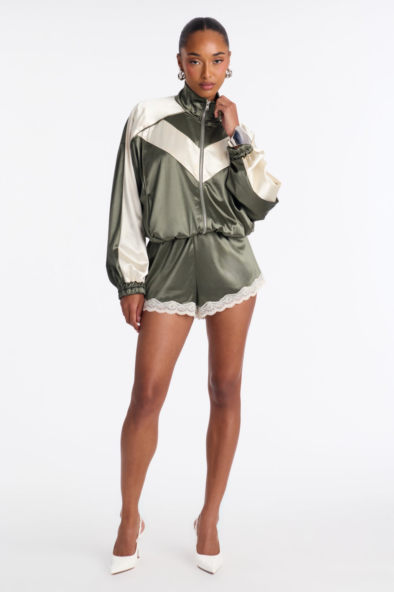 Sporty Vibes Satin Mini Short Set - Hunter Green