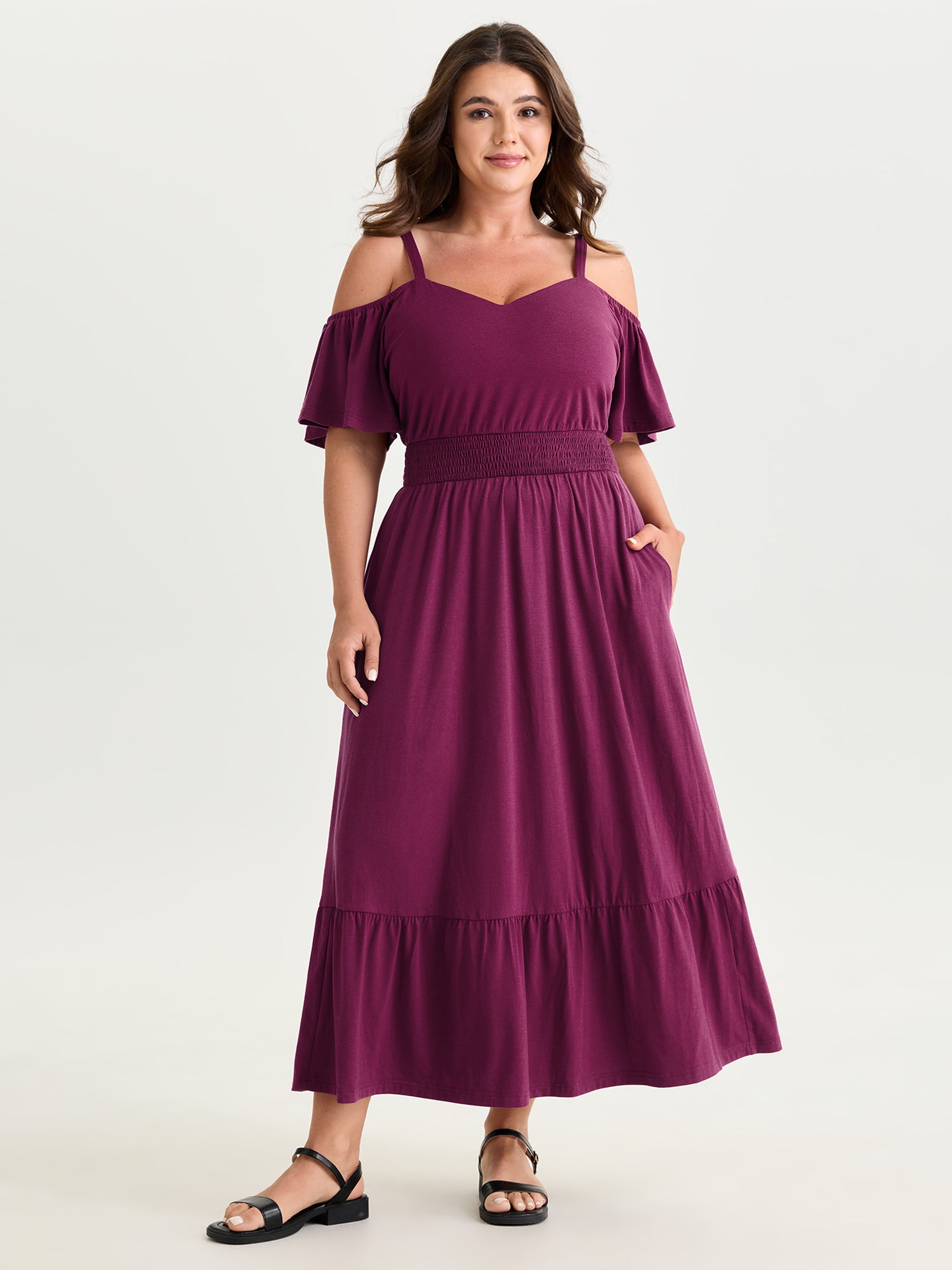 Supersoft Cold-Shoulder Shirred Waist Maxi Dress
