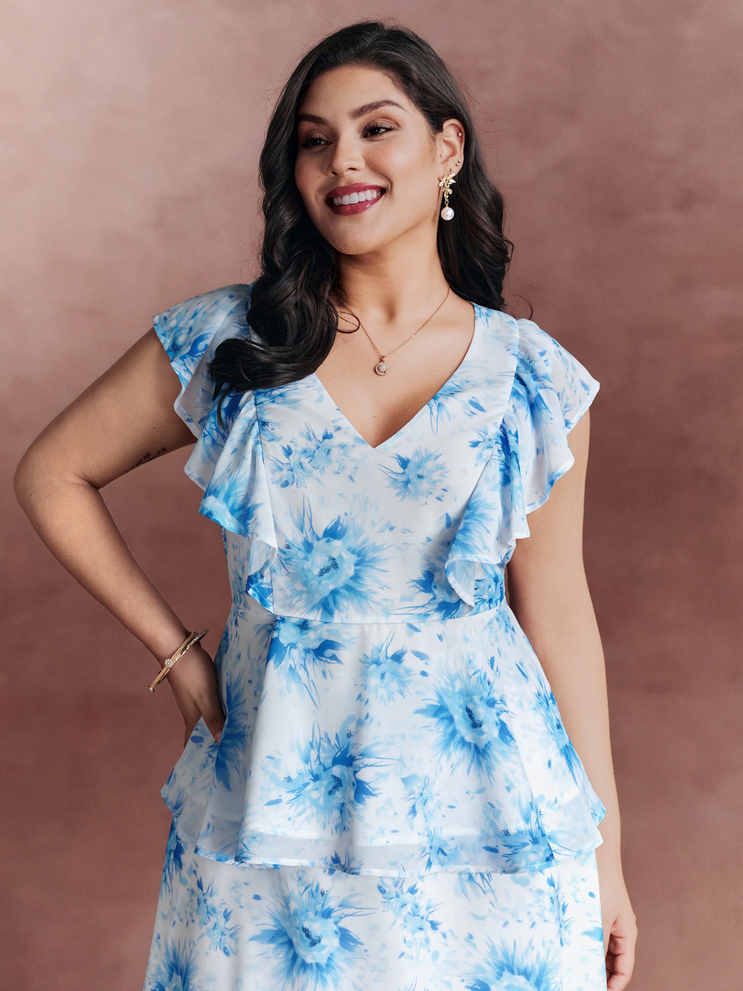 Floral Print Cinched-Flared Blouse