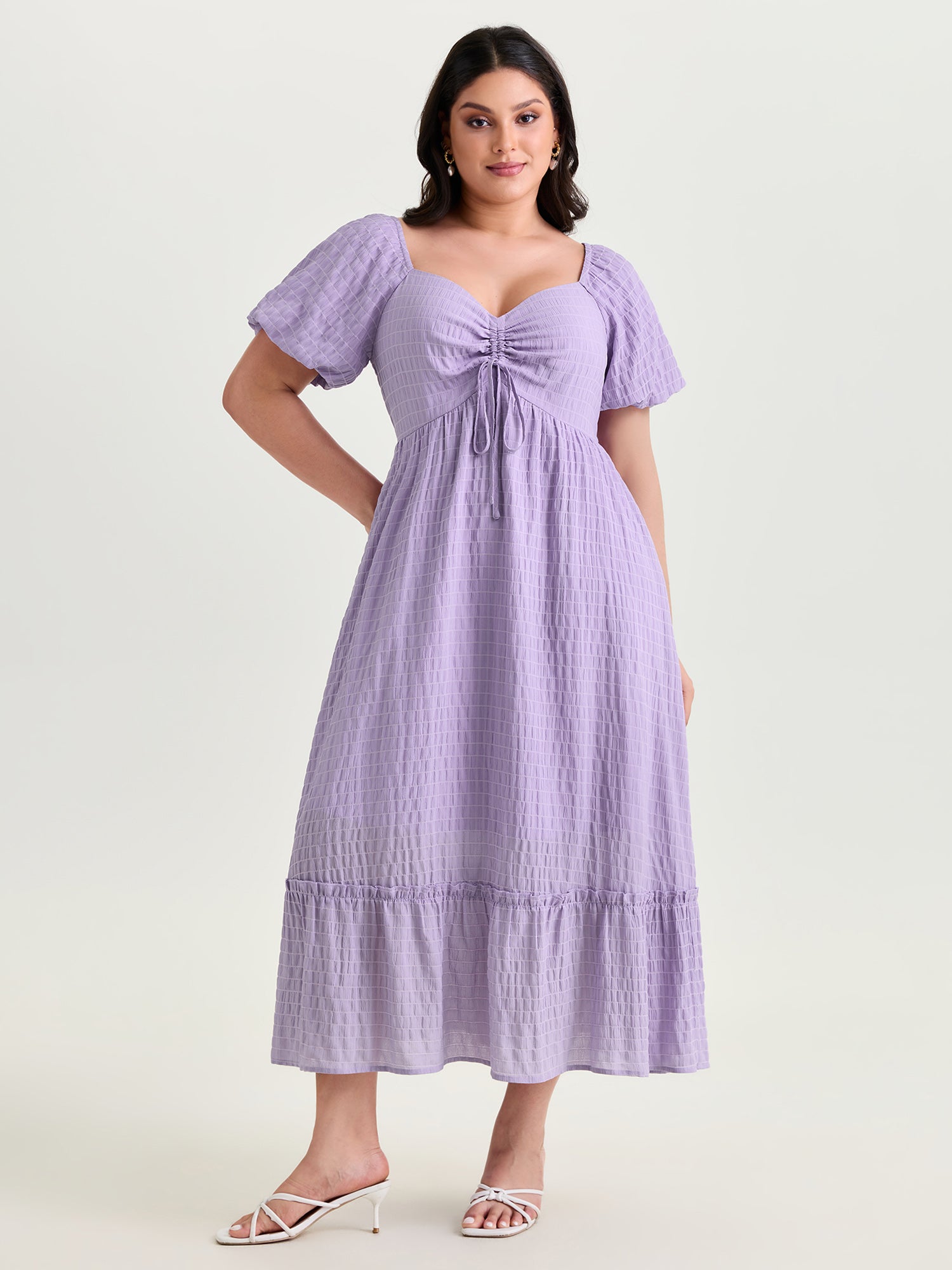 Sweetheart Neckline Ruched Flowy Maxi Dress