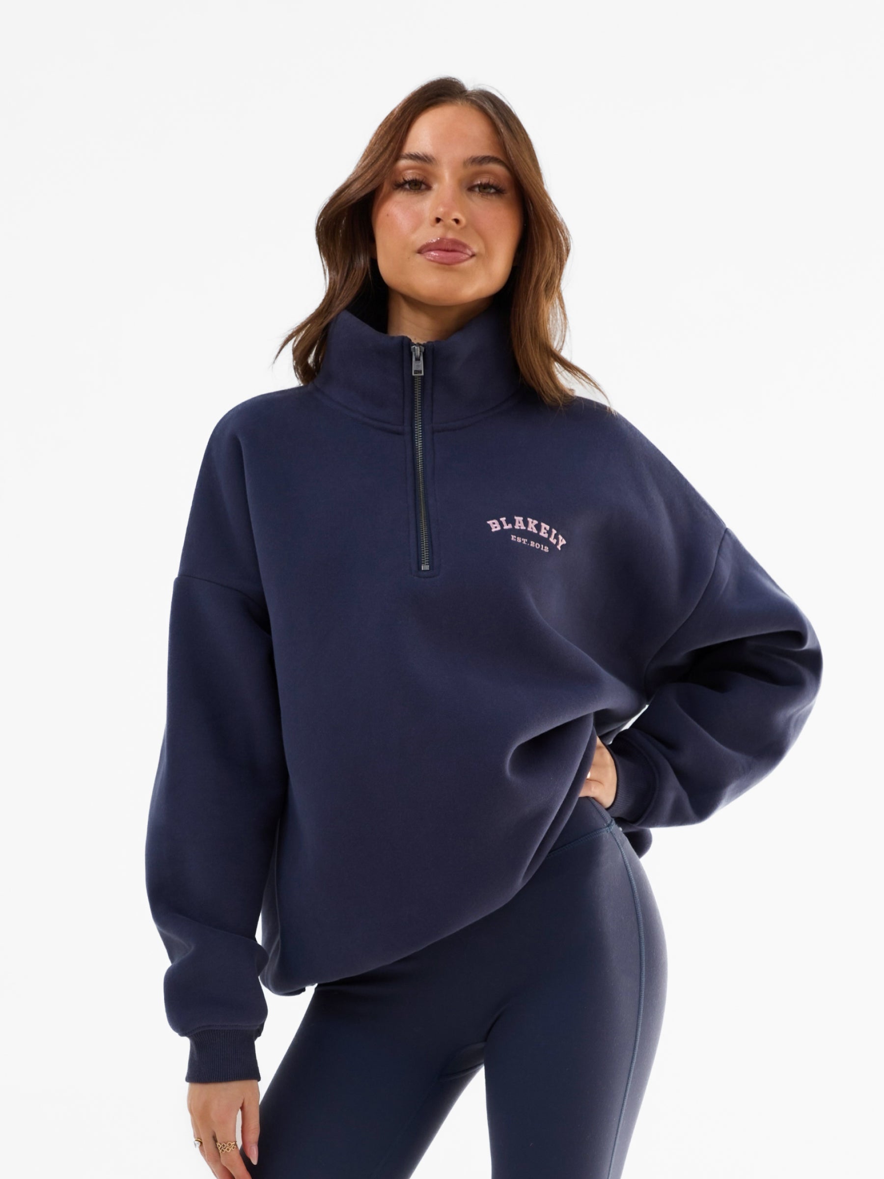 Heritage 1/4 Zip Jumper - True Navy & Vintage Pink