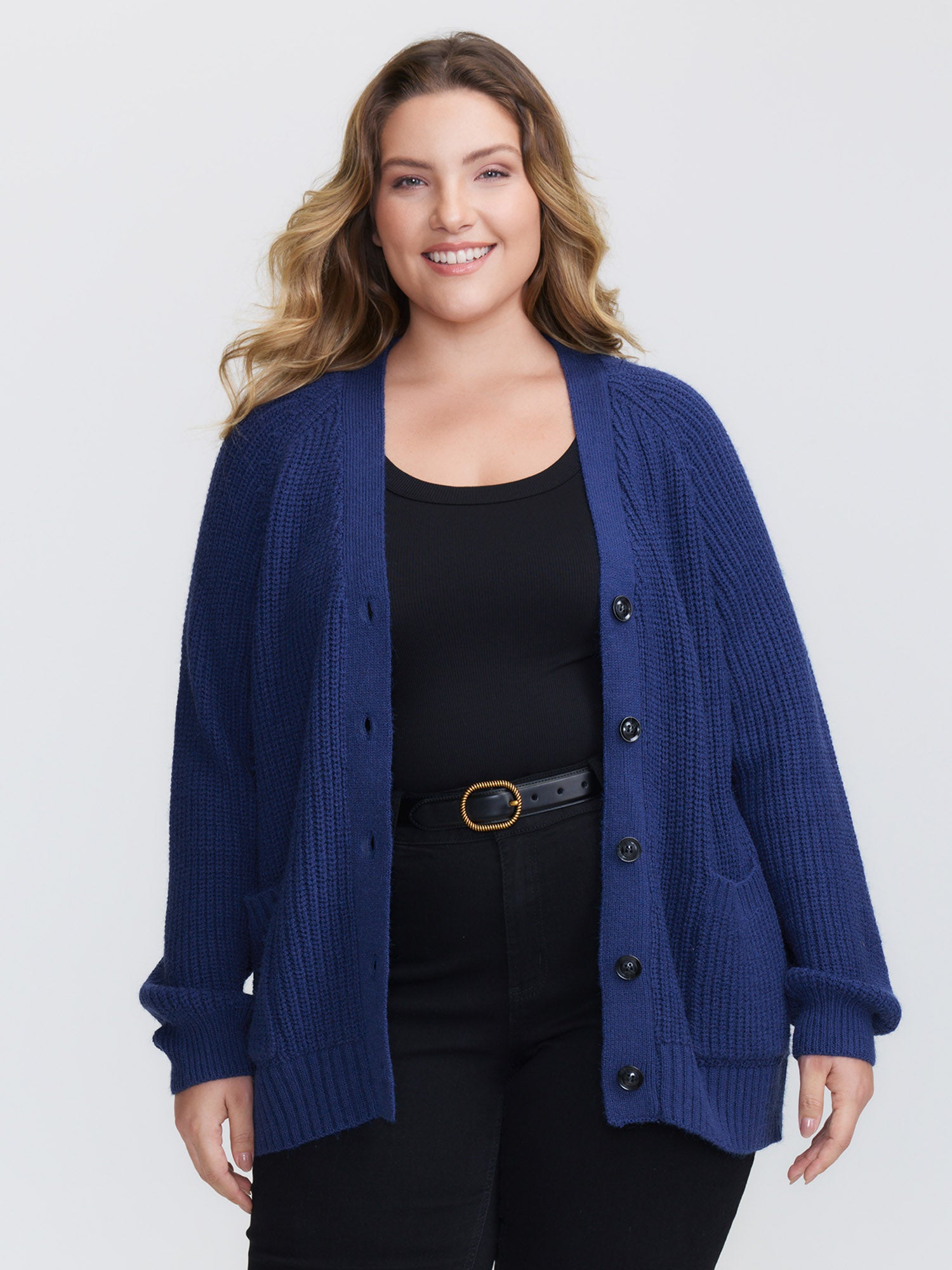 Textured V-Neck Button Knit Cardigan