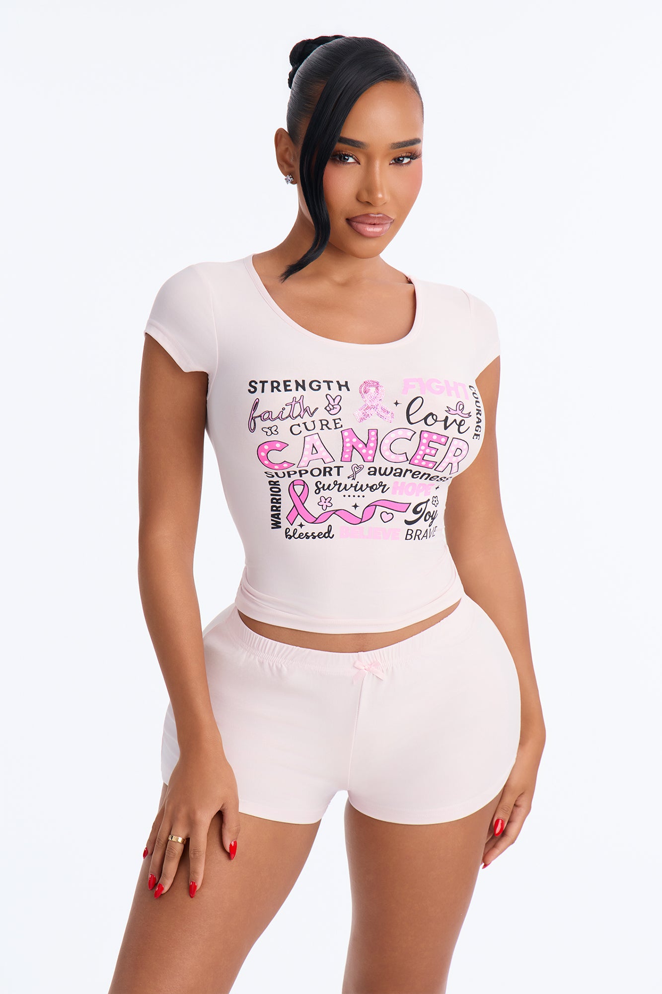 Strength To Fight PJ Short Set - Pink/combo