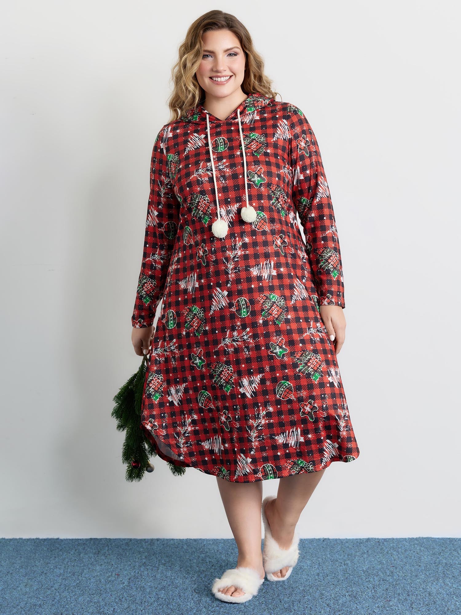 Holiday Check Print Stretchy Sleep Dress