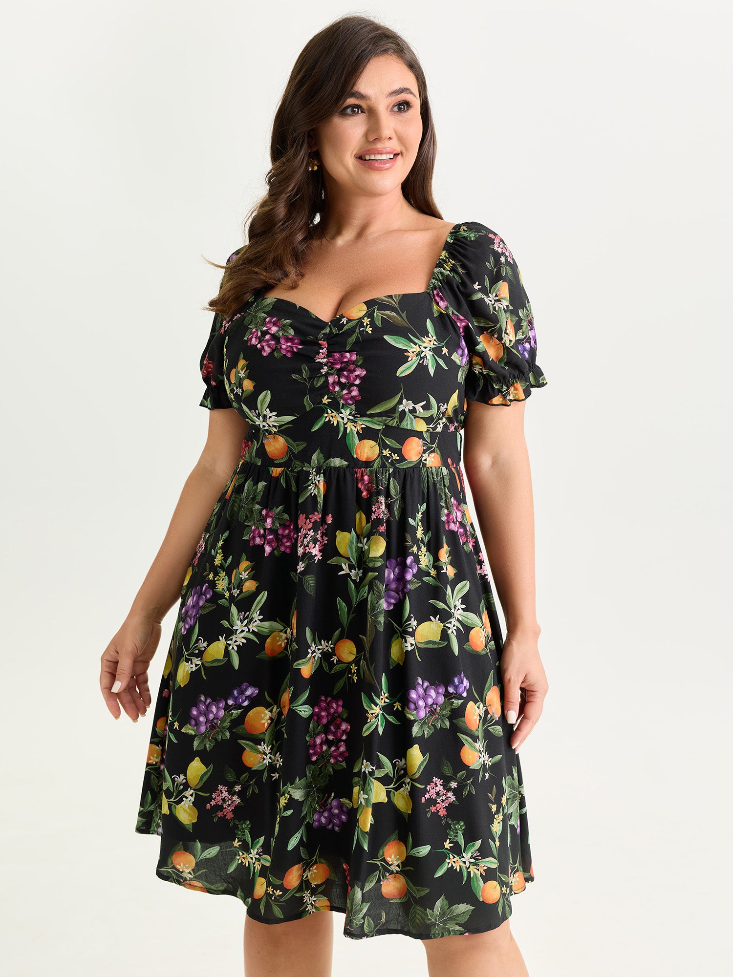 Fruit Print Sweetheart Neckline Mini Dress