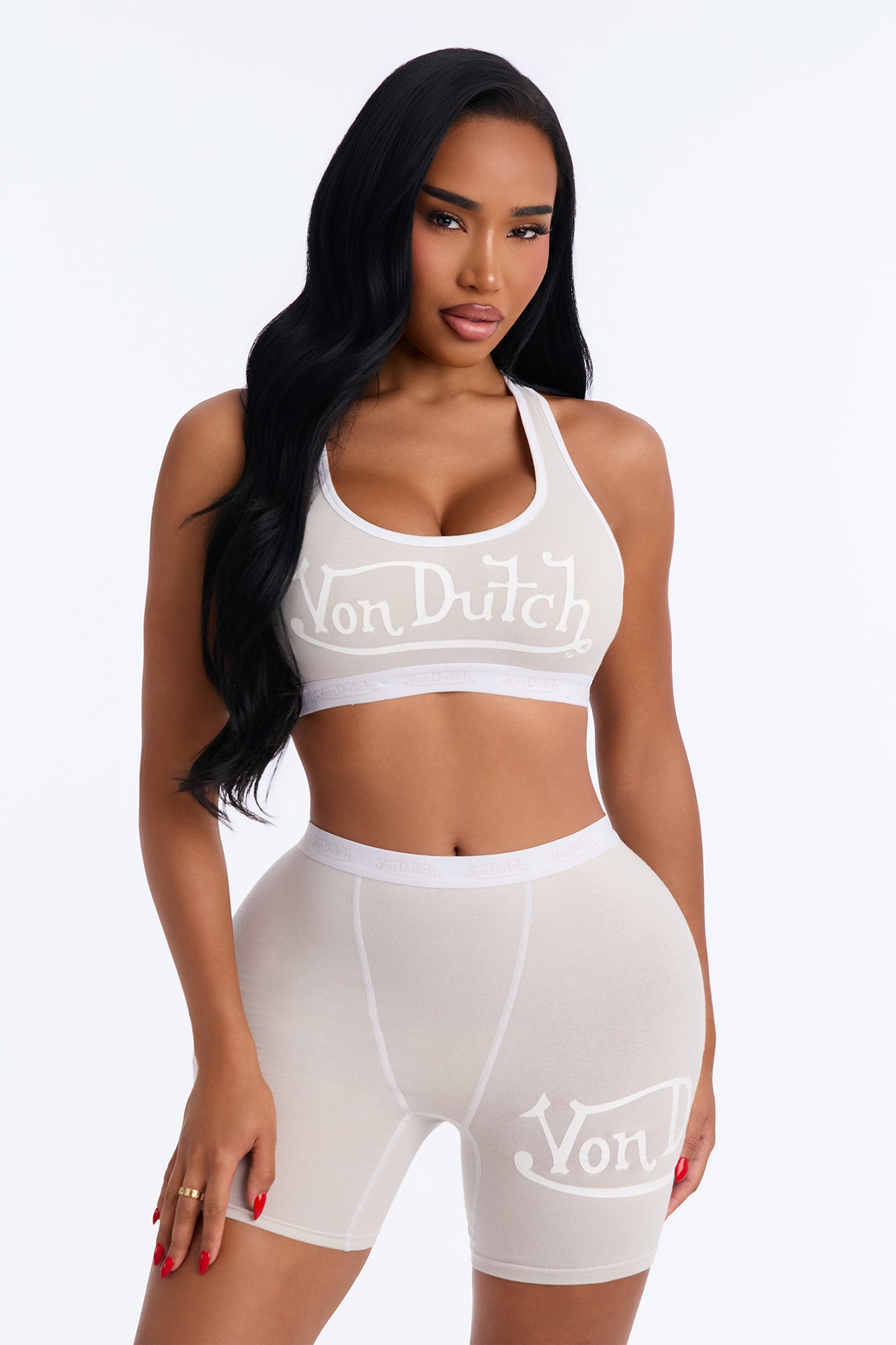 Von Dutch Contrast Bralette High Waist Brief 2 Piece Set - Grey