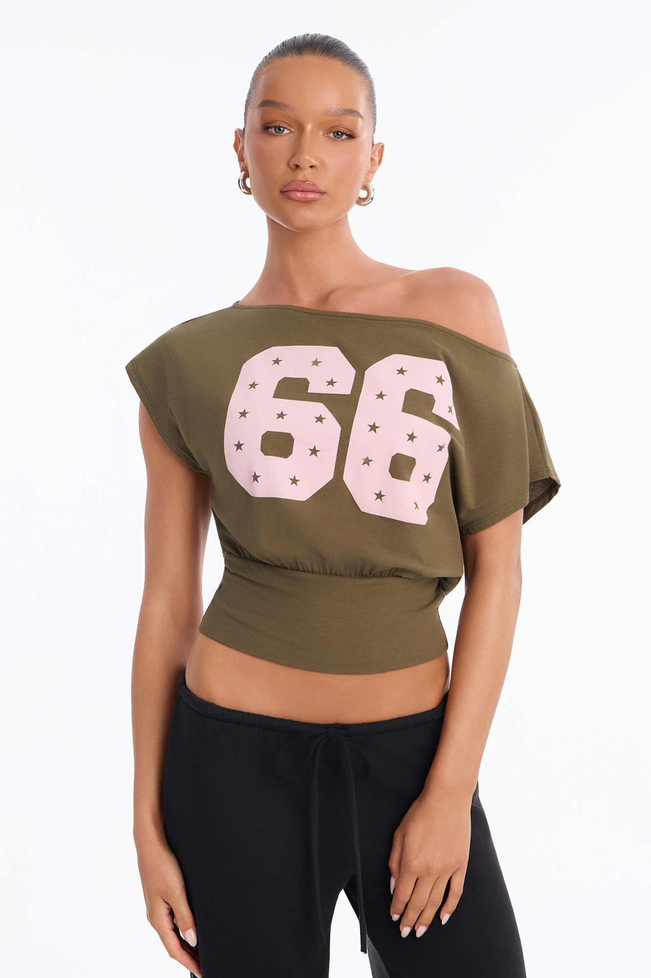 Star Player 66' Off Shoulder Top - Olive