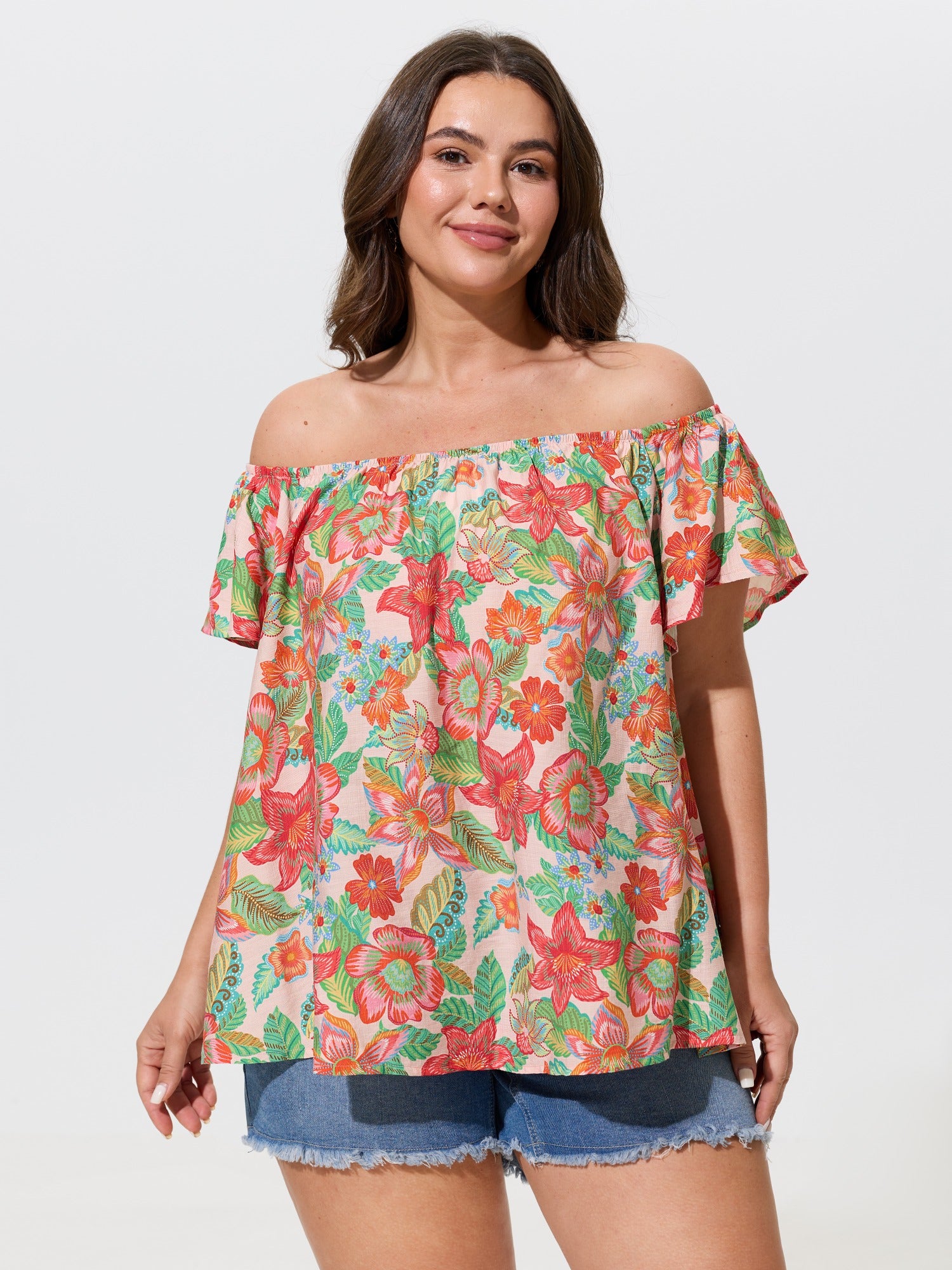 Floral Print Off‑Shoulder Ruffle Blouse