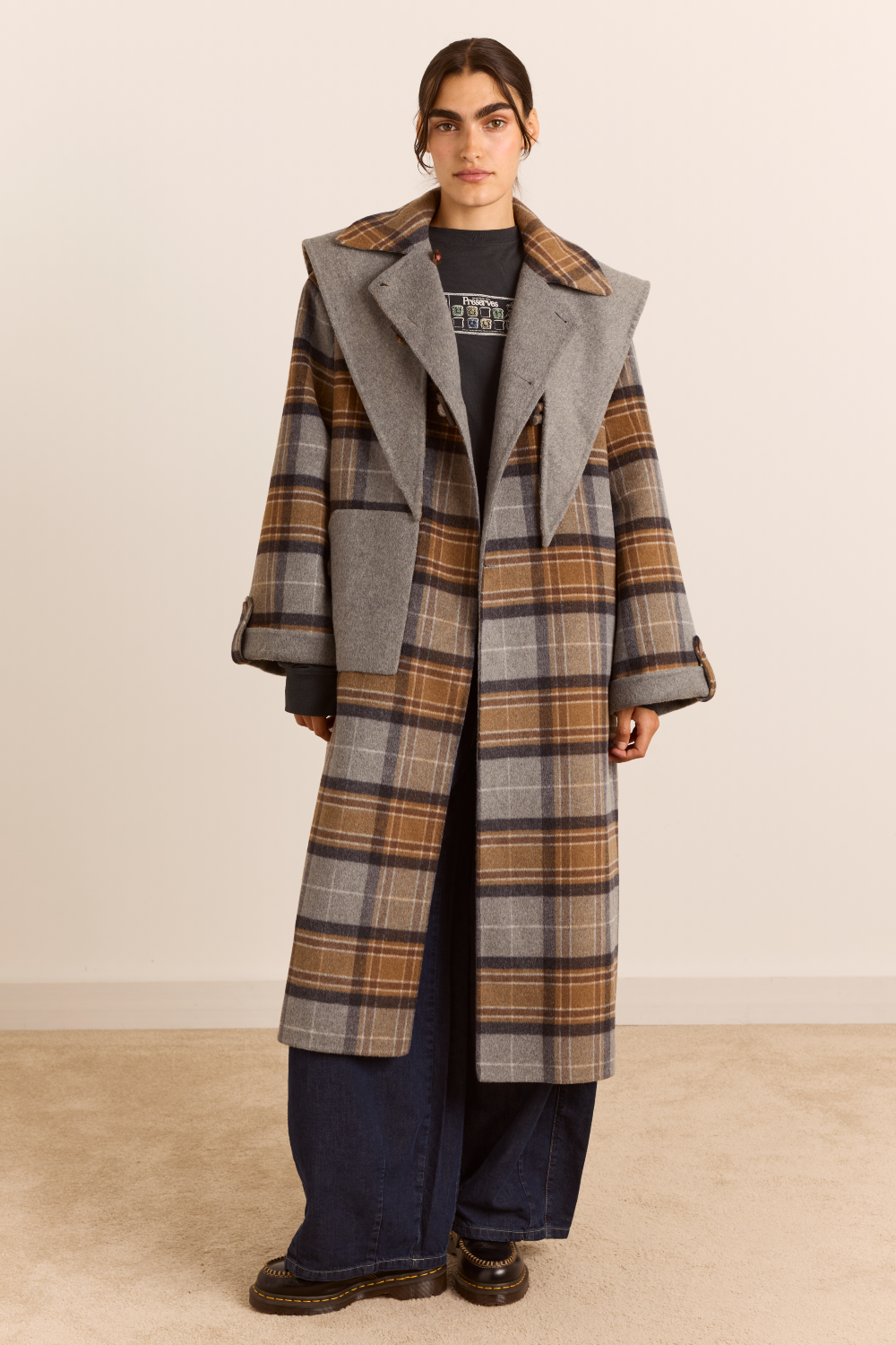 Reversible Wool Blend Jerry Coat - Grey Check