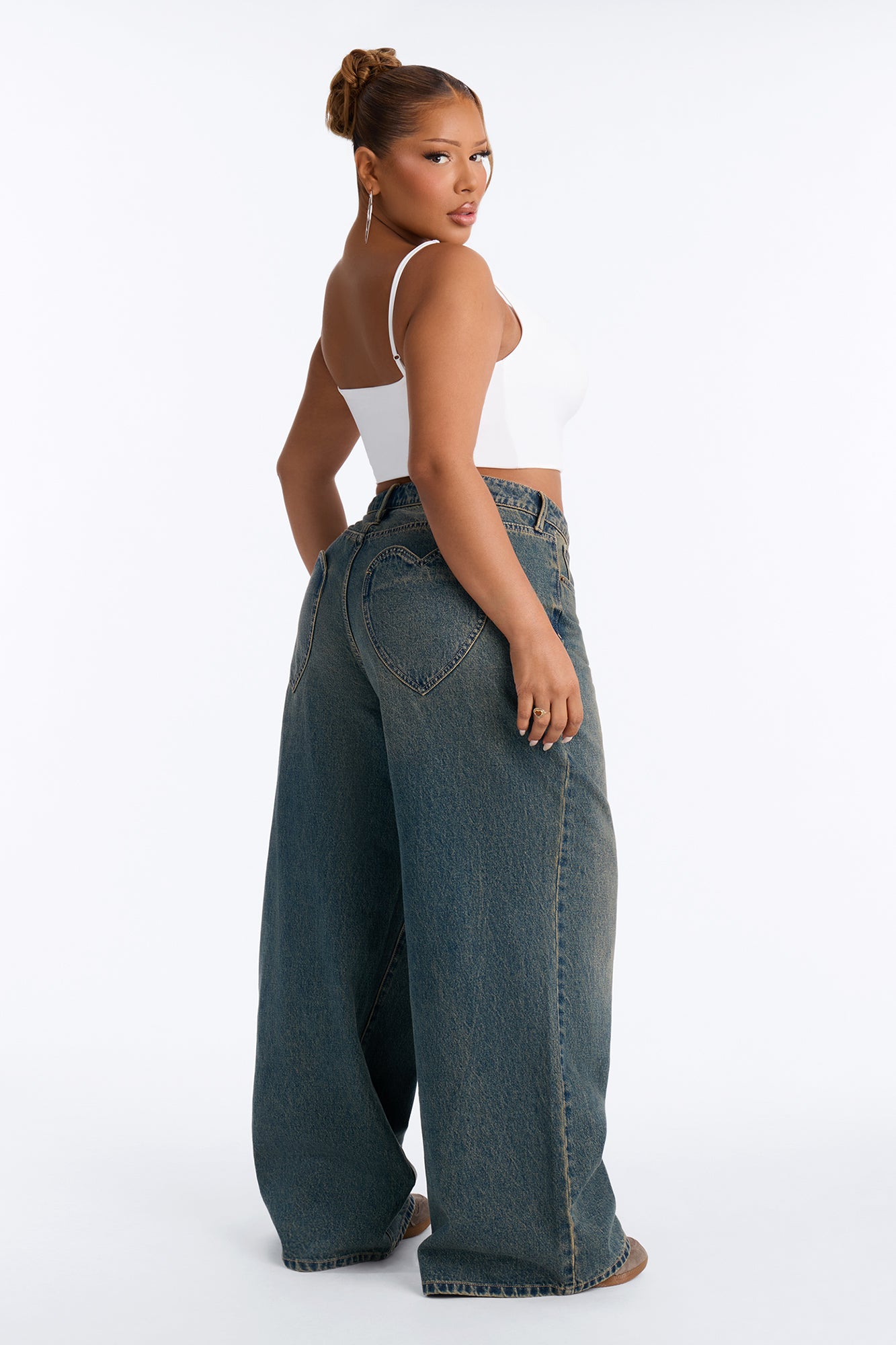 Match Made In Heaven Baggy Heart Jeans - Dark Wash