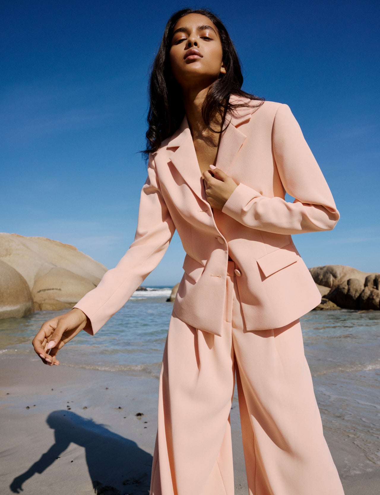 Peach Cinched Waist Crepe Blazer
