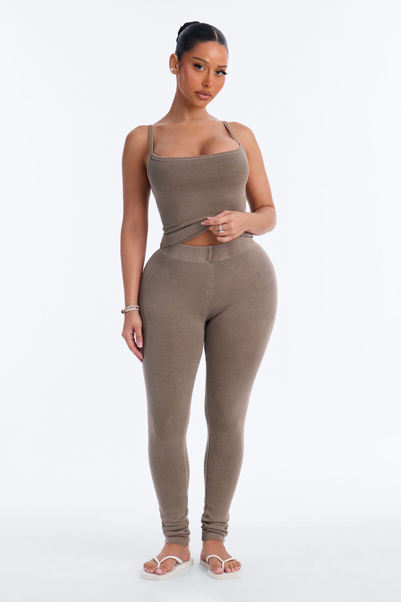 Tony Washed Ribbed Cami Legging Set - Washed Mocha