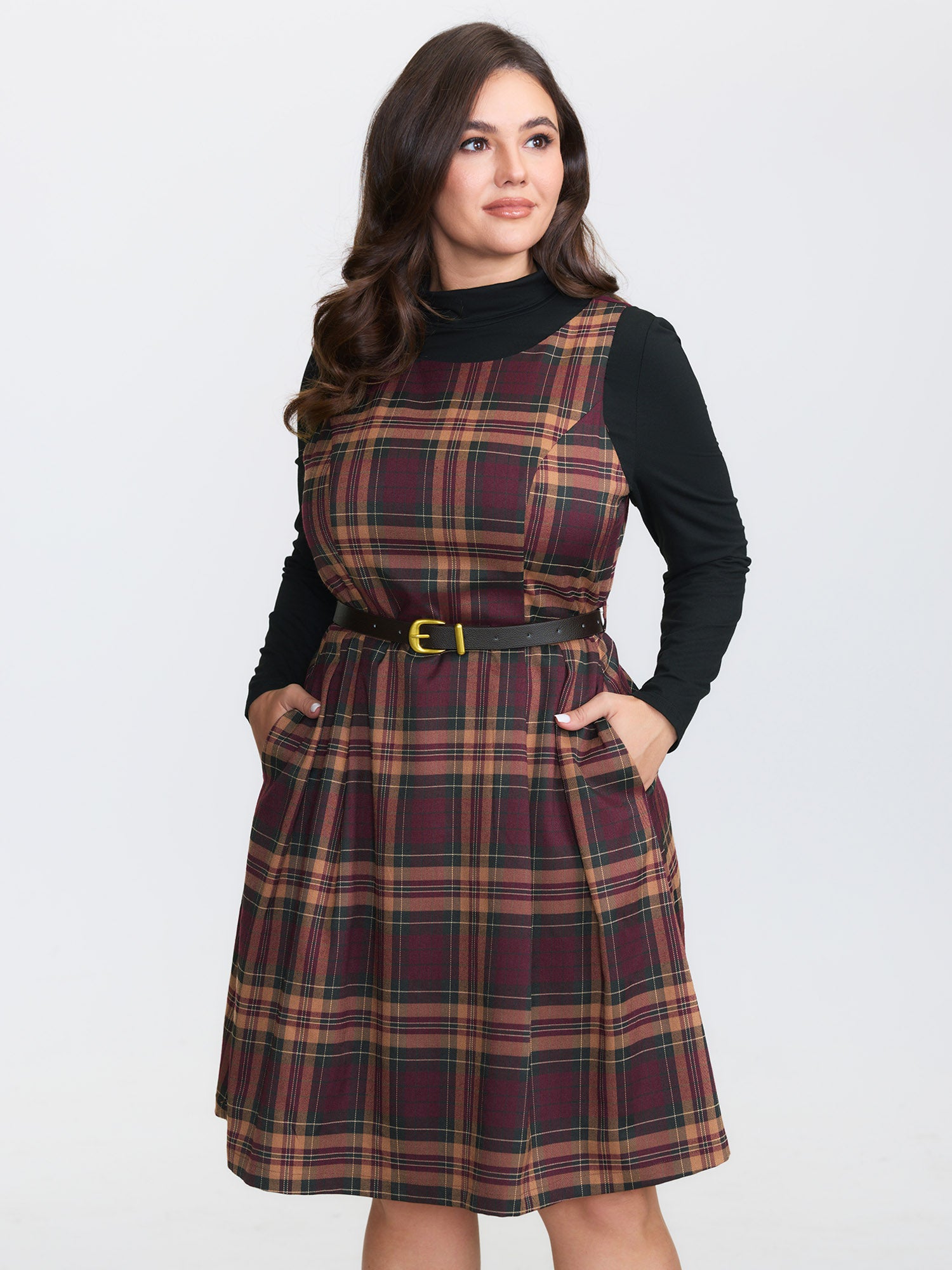 Plaid Print Belted Sleeveless Mini Dress
