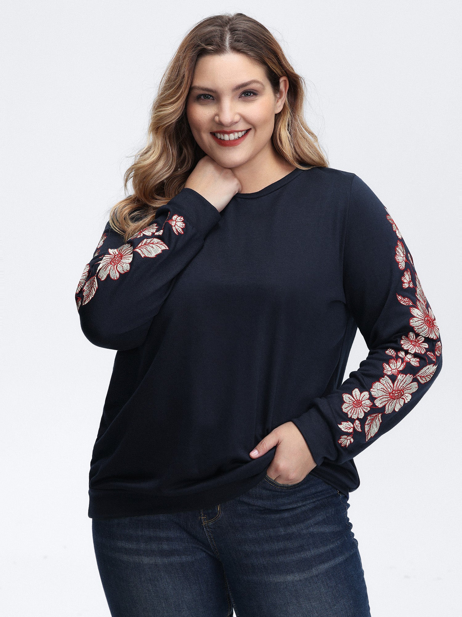 Embroidered Sleeve Relaxed-Fit Sweatshirt