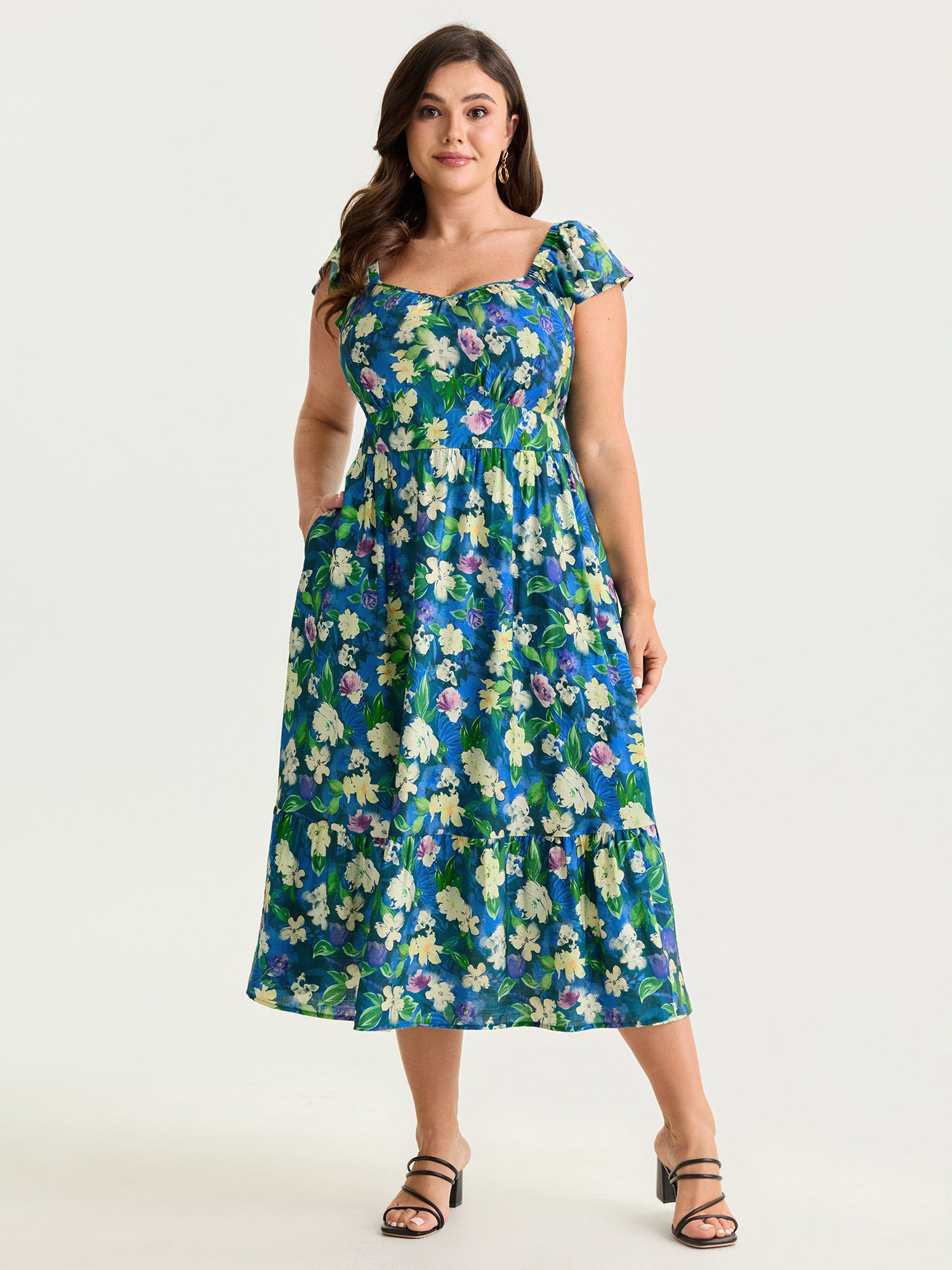 Easy-Breezy Floral Print Sweetheart Midi Dress