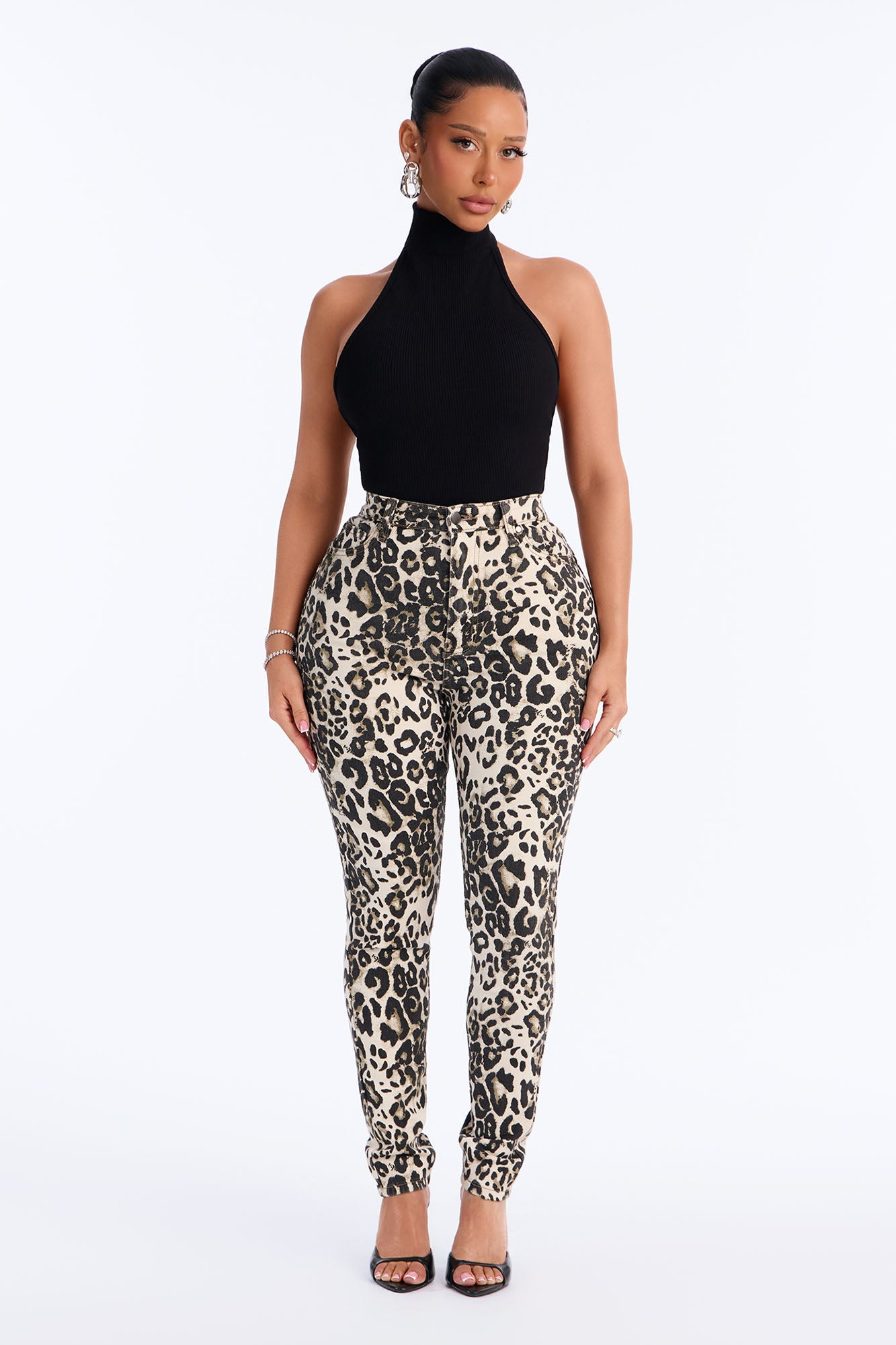 Do A Catwalk Printed High Rise Skinny Jeans - Brown Combo