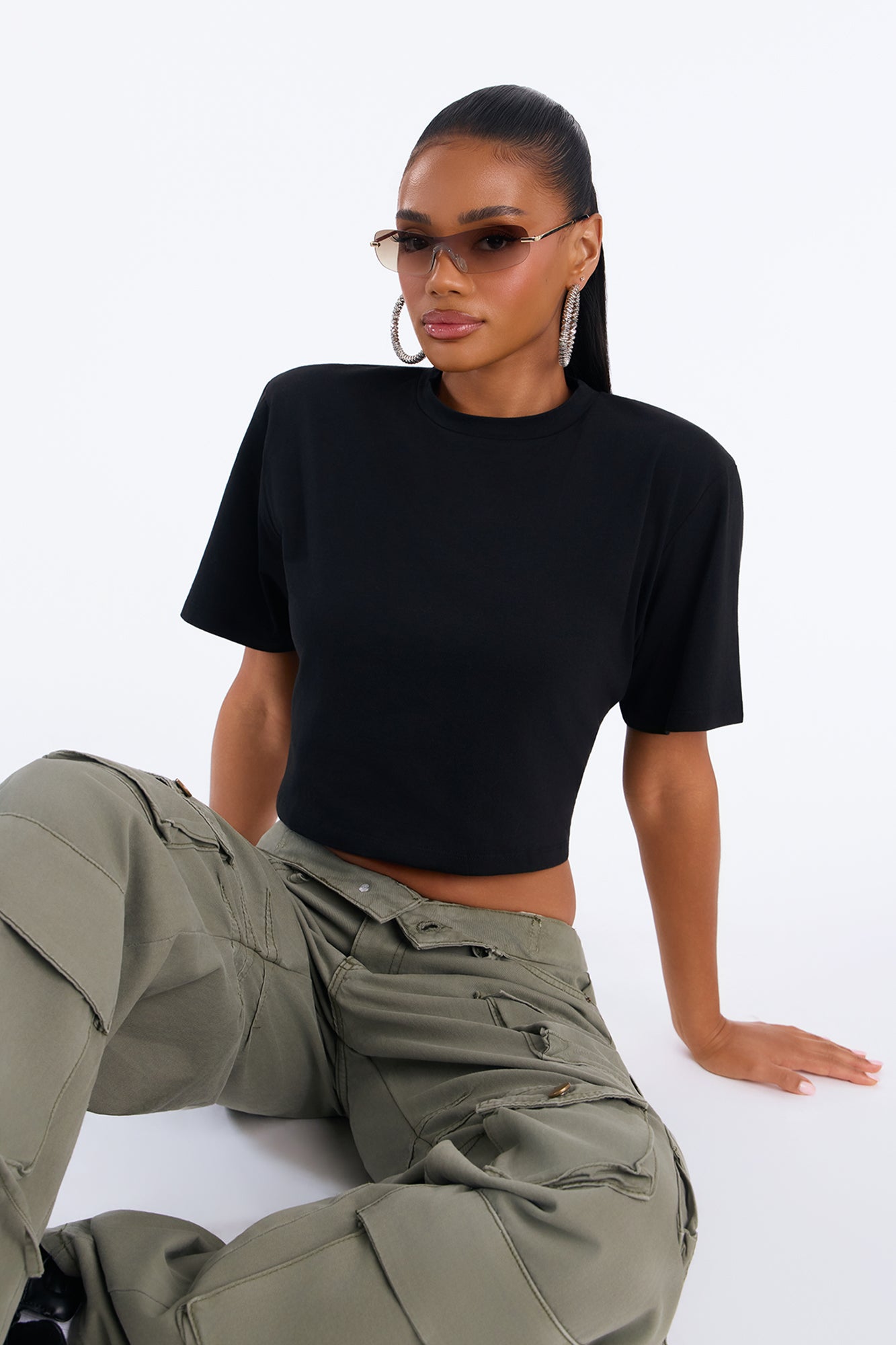Ella Boxy Crop Tee - Black