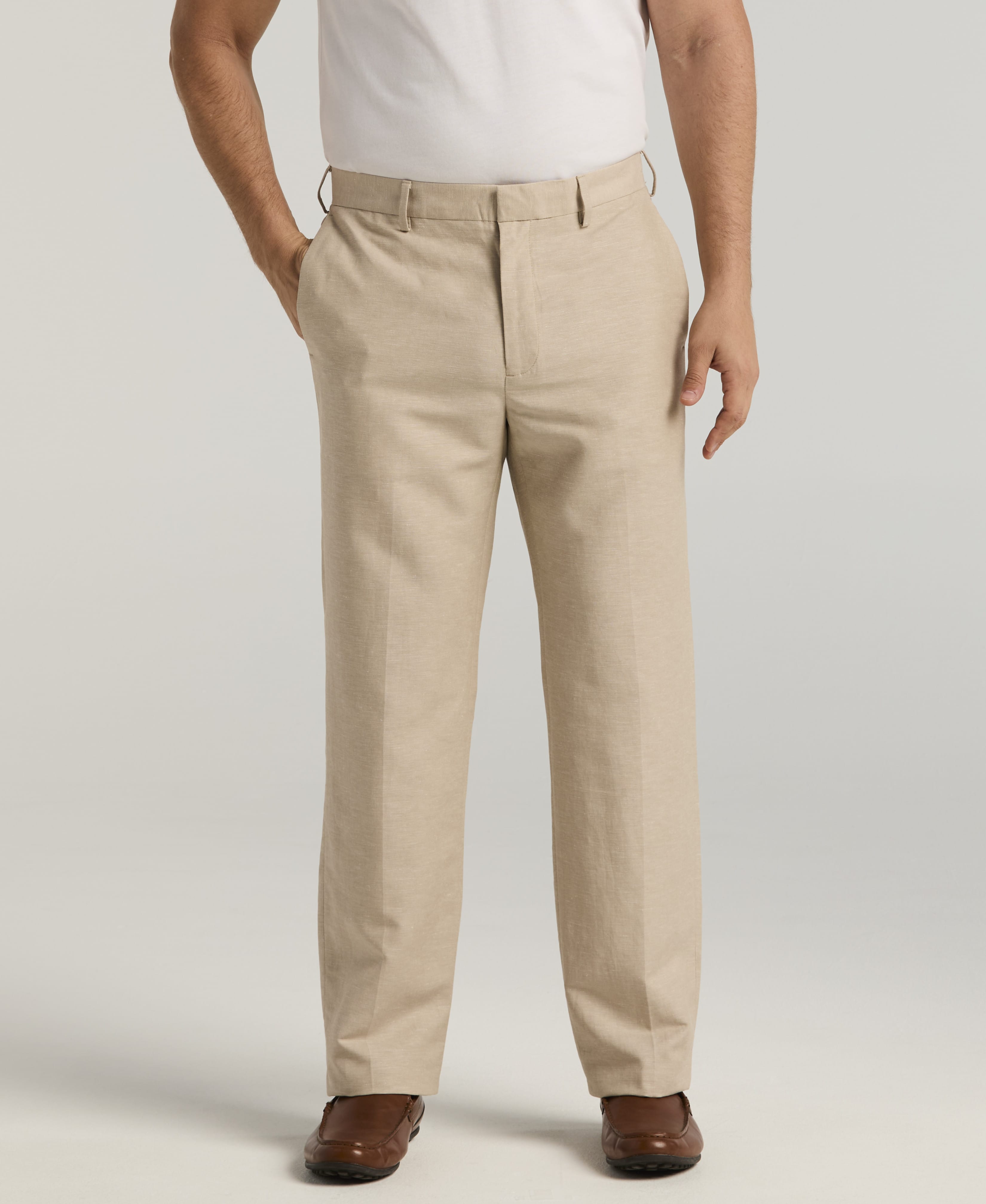Linen Blend Flat Front Dress Pant