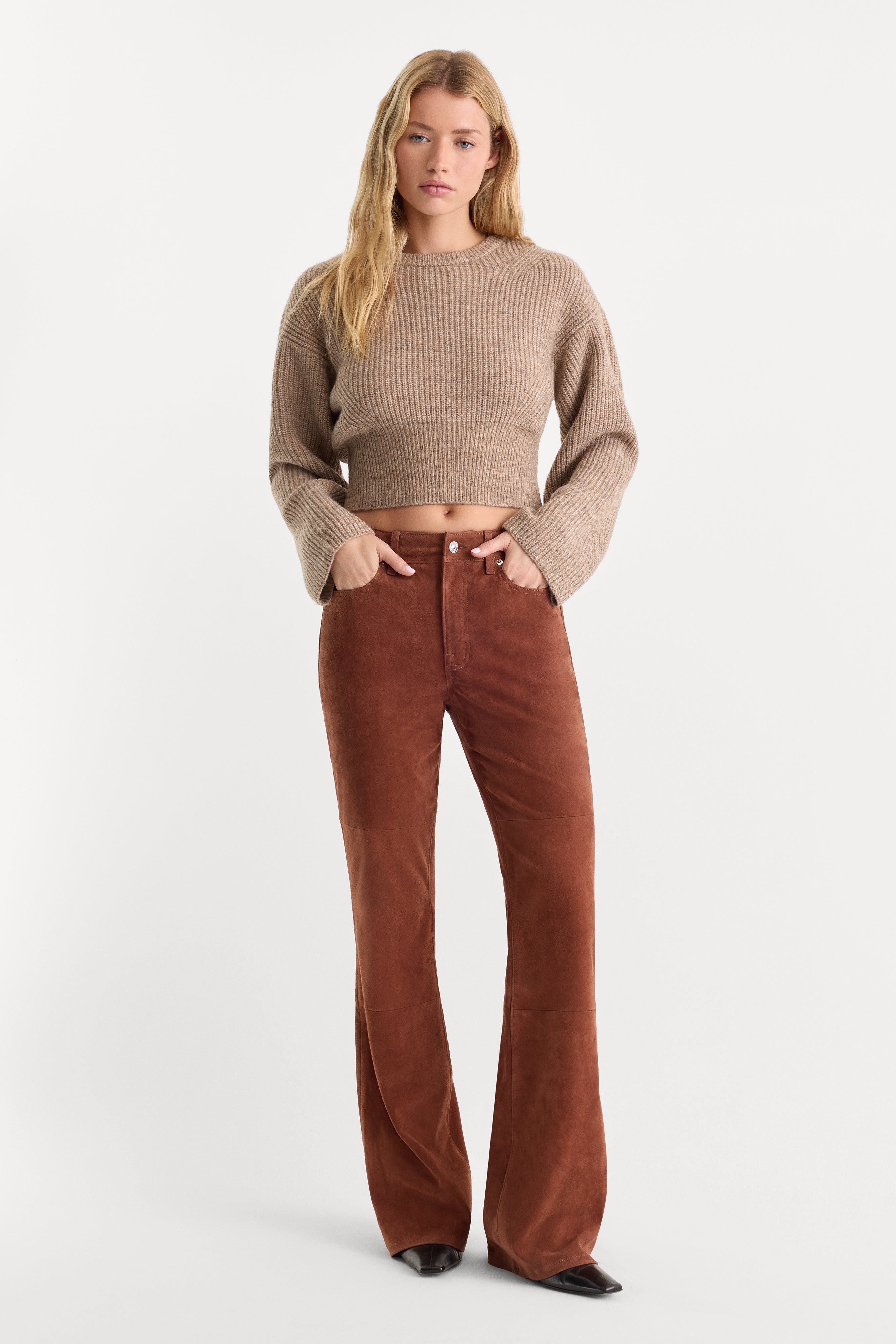 SUEDE GOOD LEGS FLARE PANT | CAFE CLAY