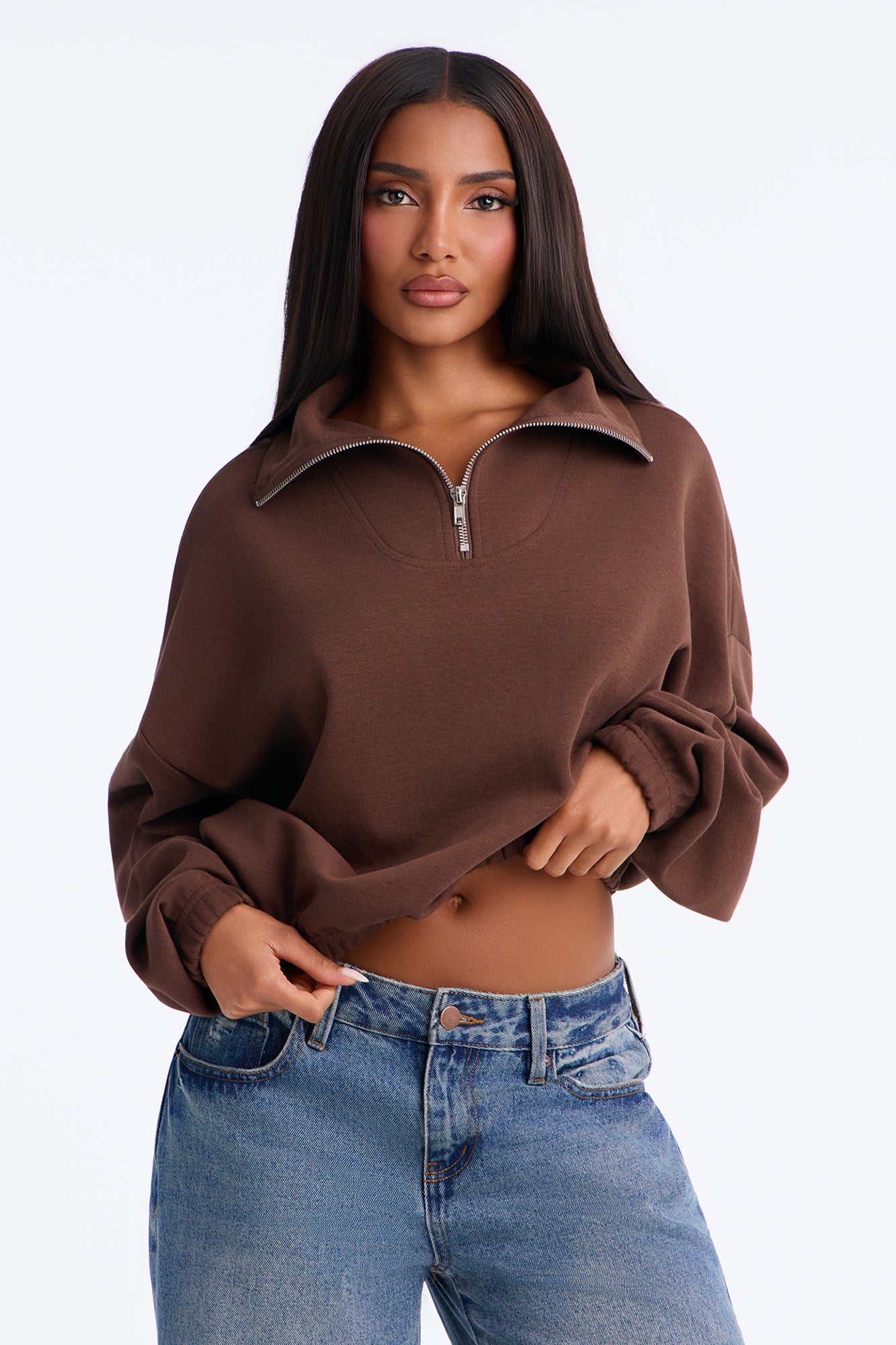 Relax And Rewind Quarter Zip Sweatshirt - Chocolate