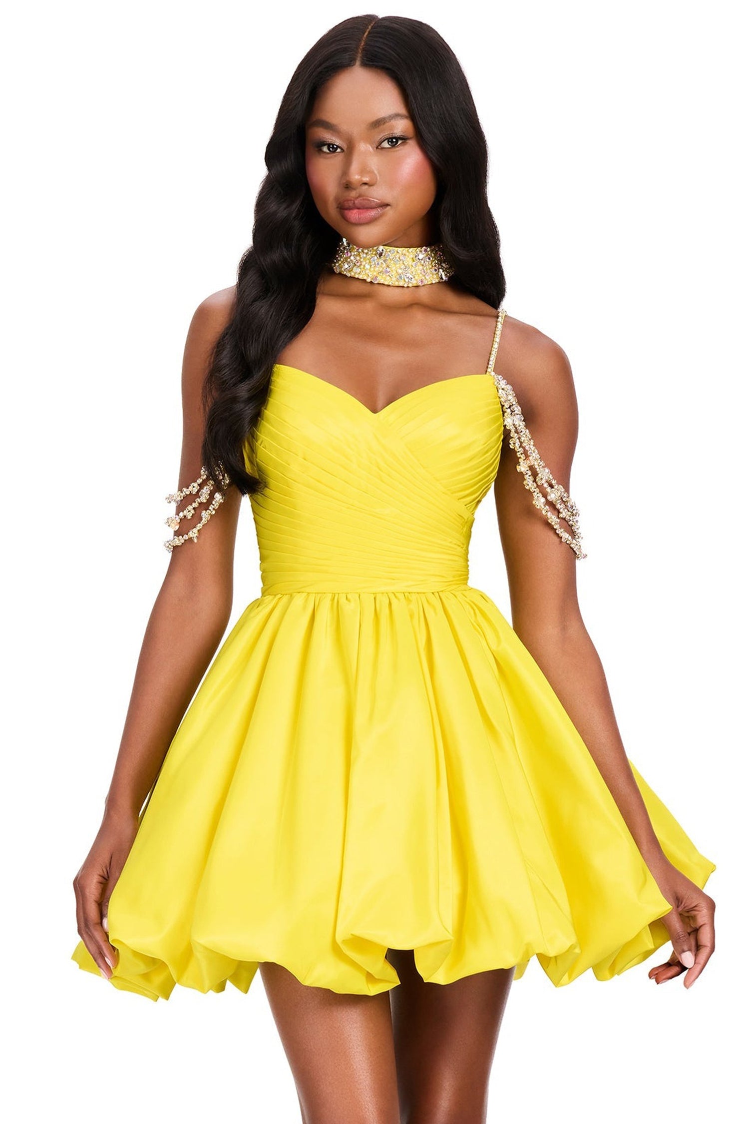 Ashley Lauren 40042 - Beaded Strap Bubble Taffeta Cocktail Dress