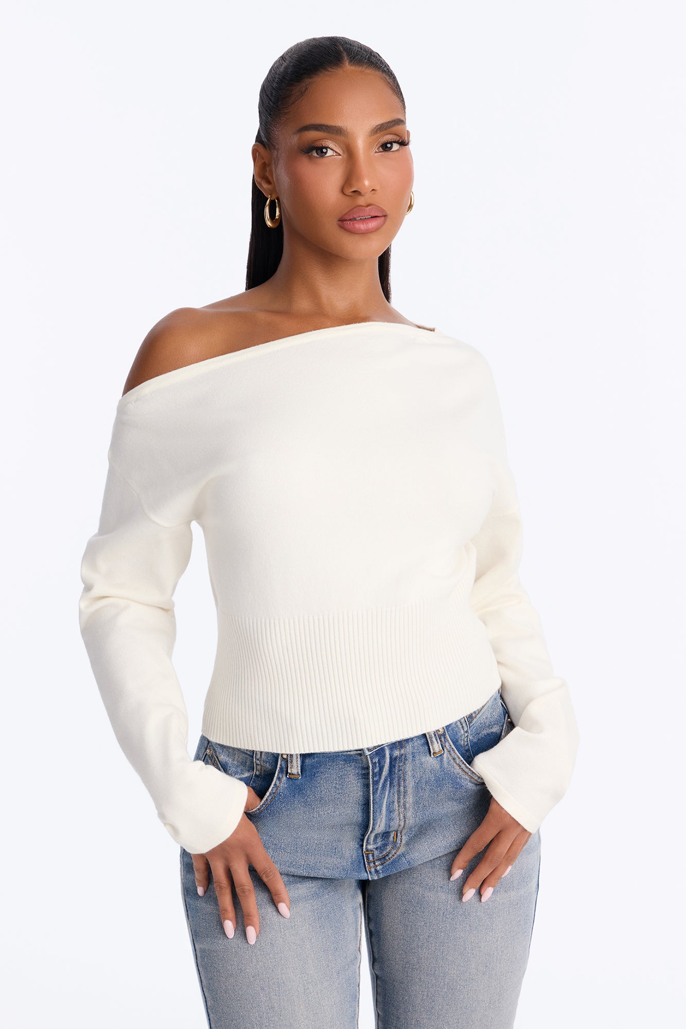 Serena One Shoulder Pullover Sweater - Off White
