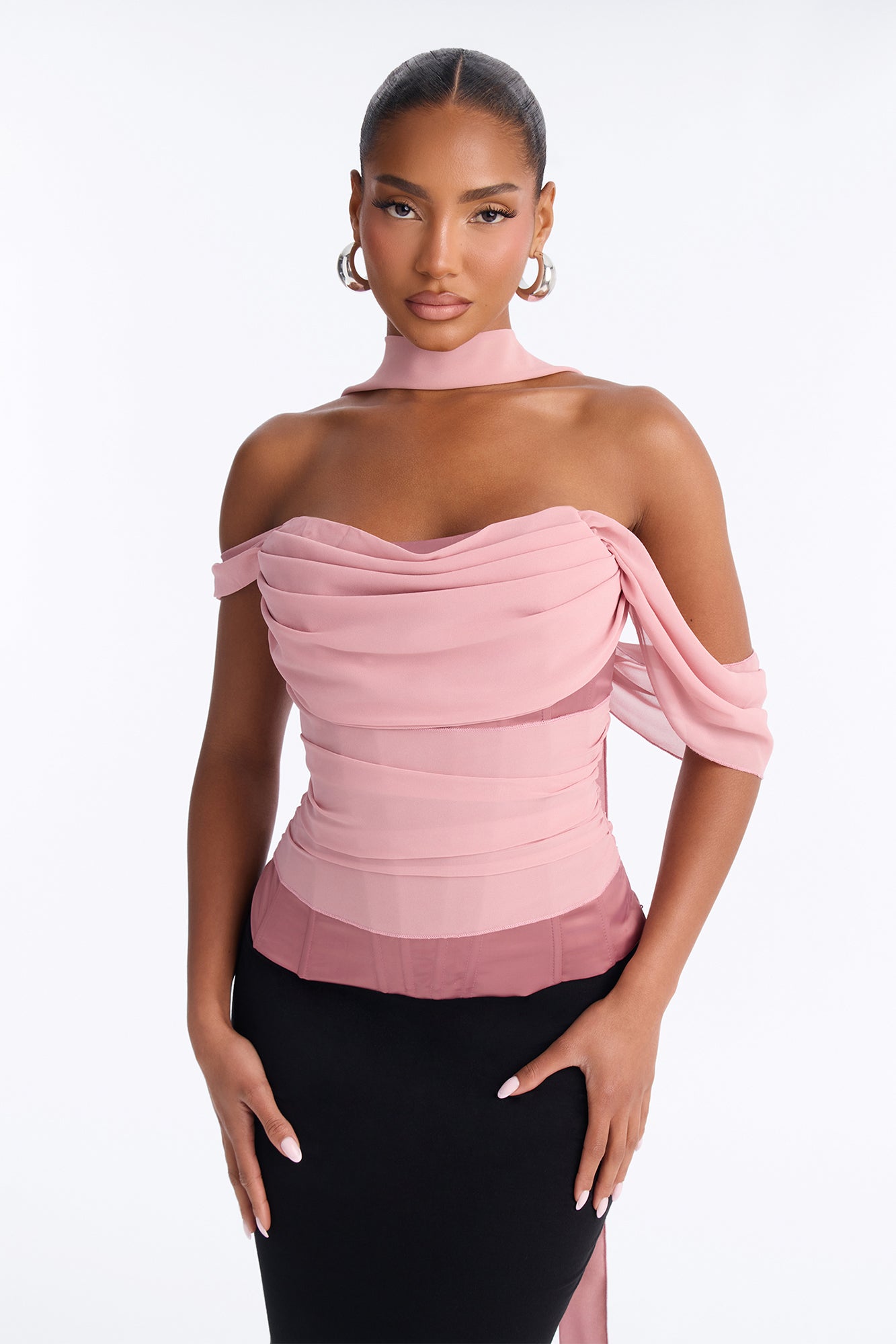 Love Bites Draped Cowl Corset Blouse - Mauve