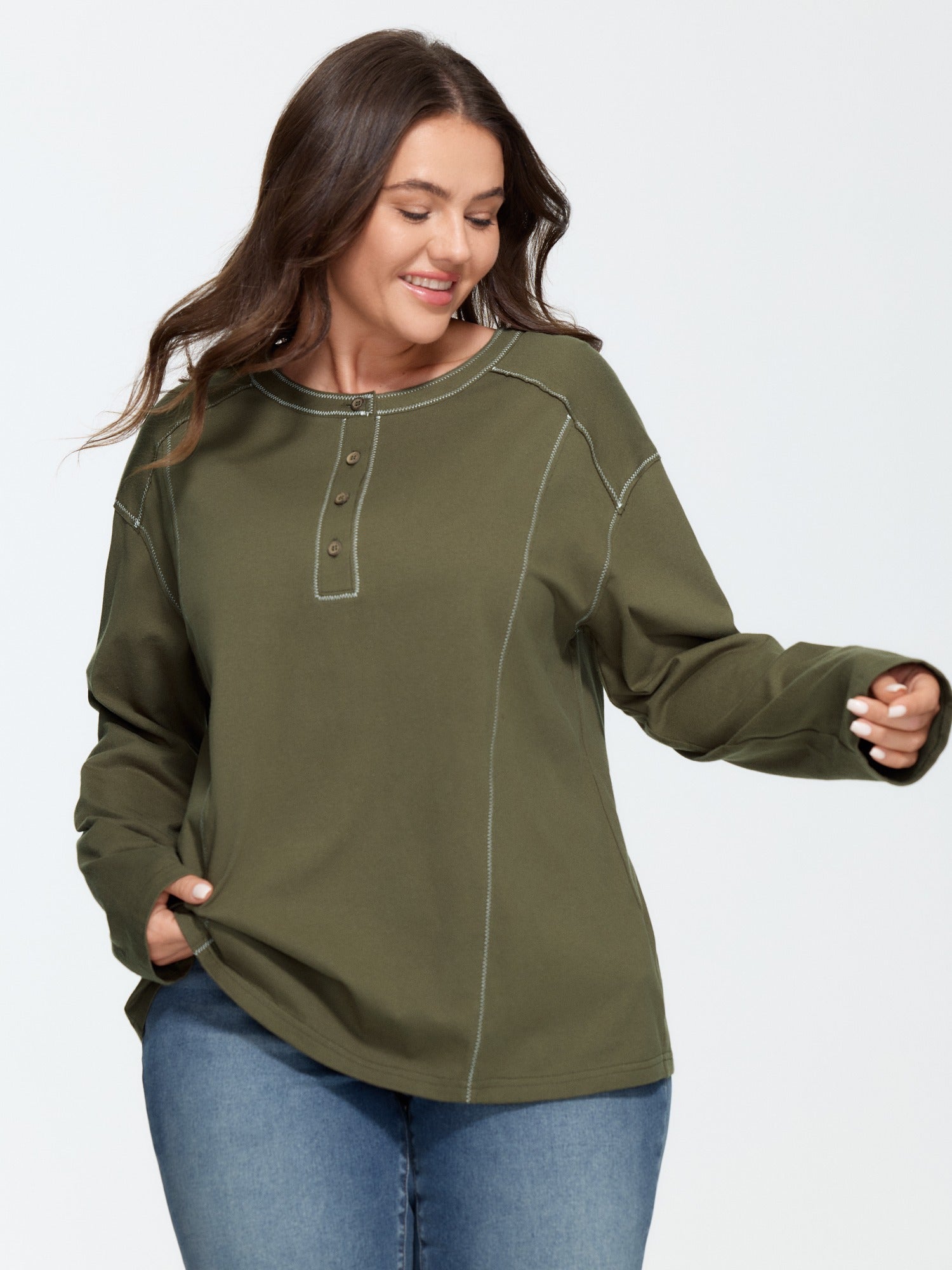 Cotton Crew Neck Contrast Stitching T-Shirt