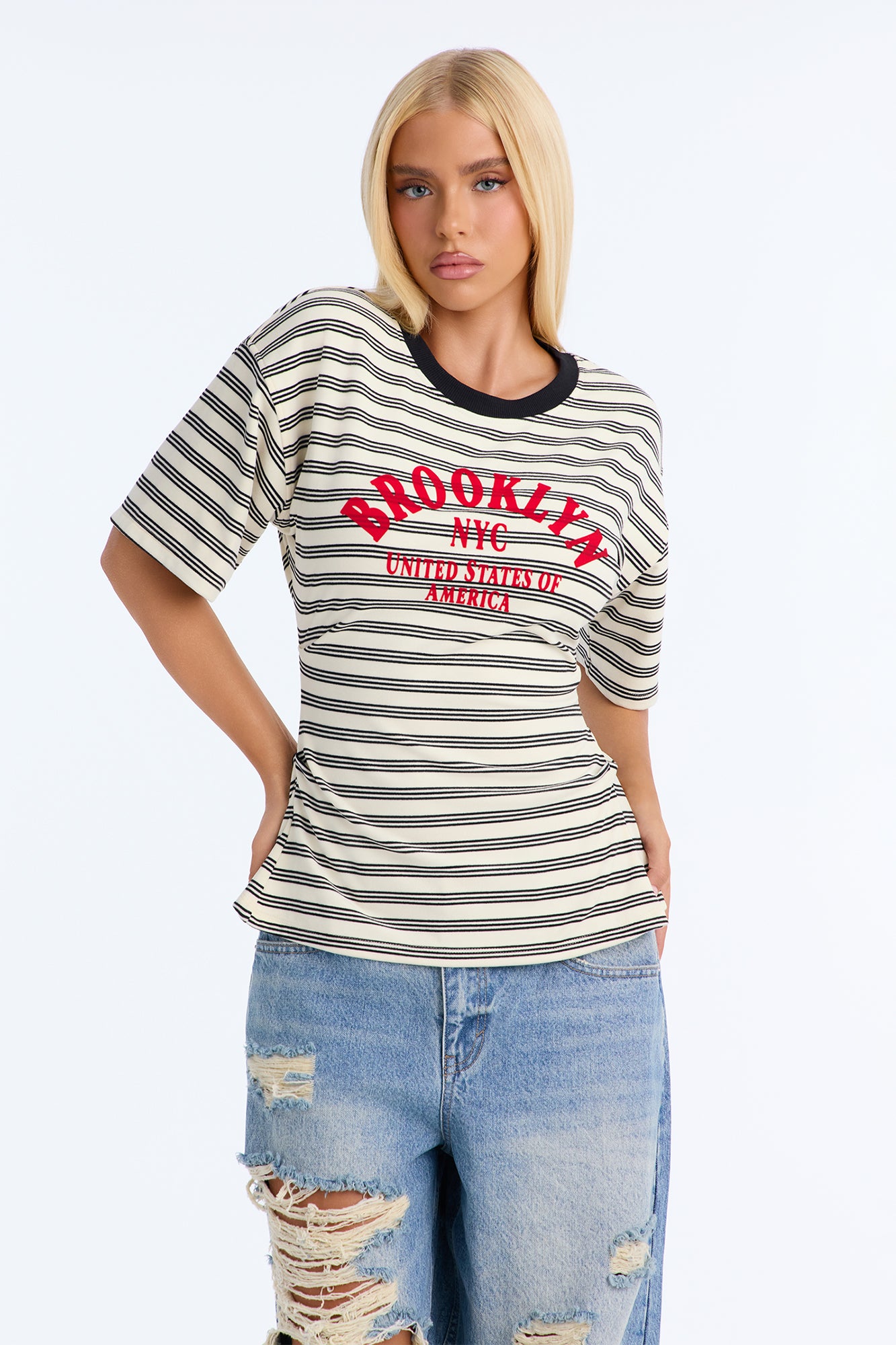 Brooklyn Hype Cinched Waist Tee - Cream/combo