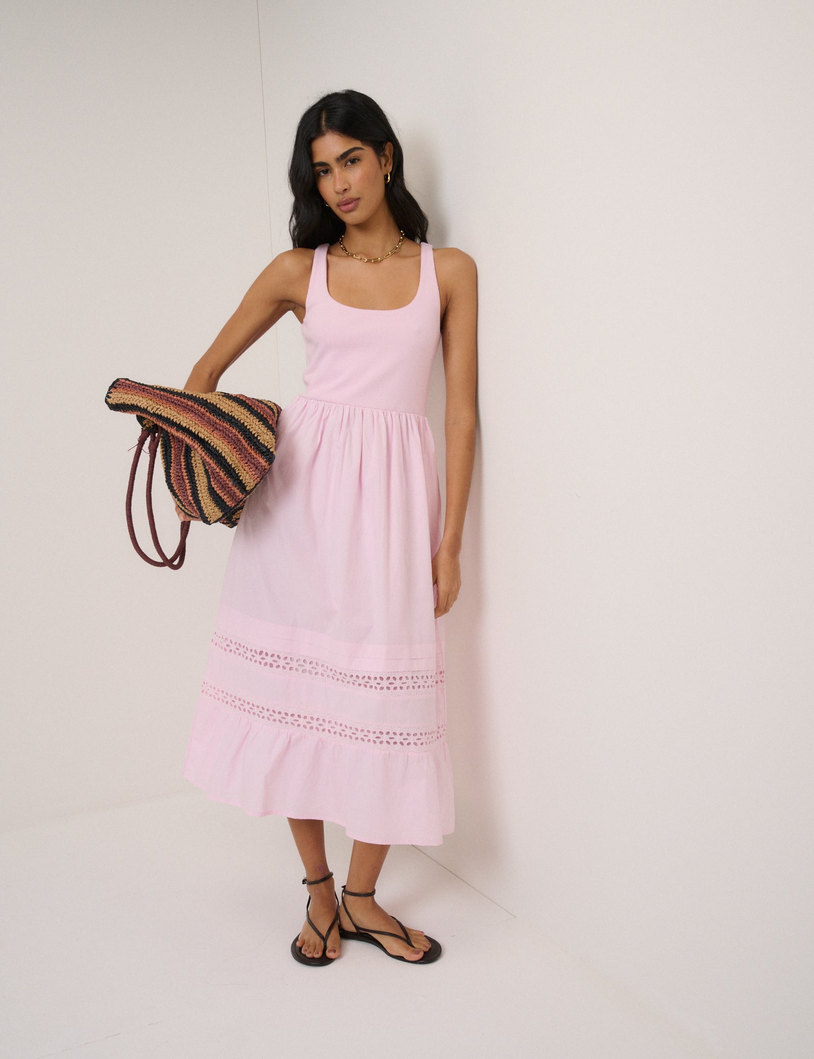 Pink Scoop Neck Everleigh Midi Dress