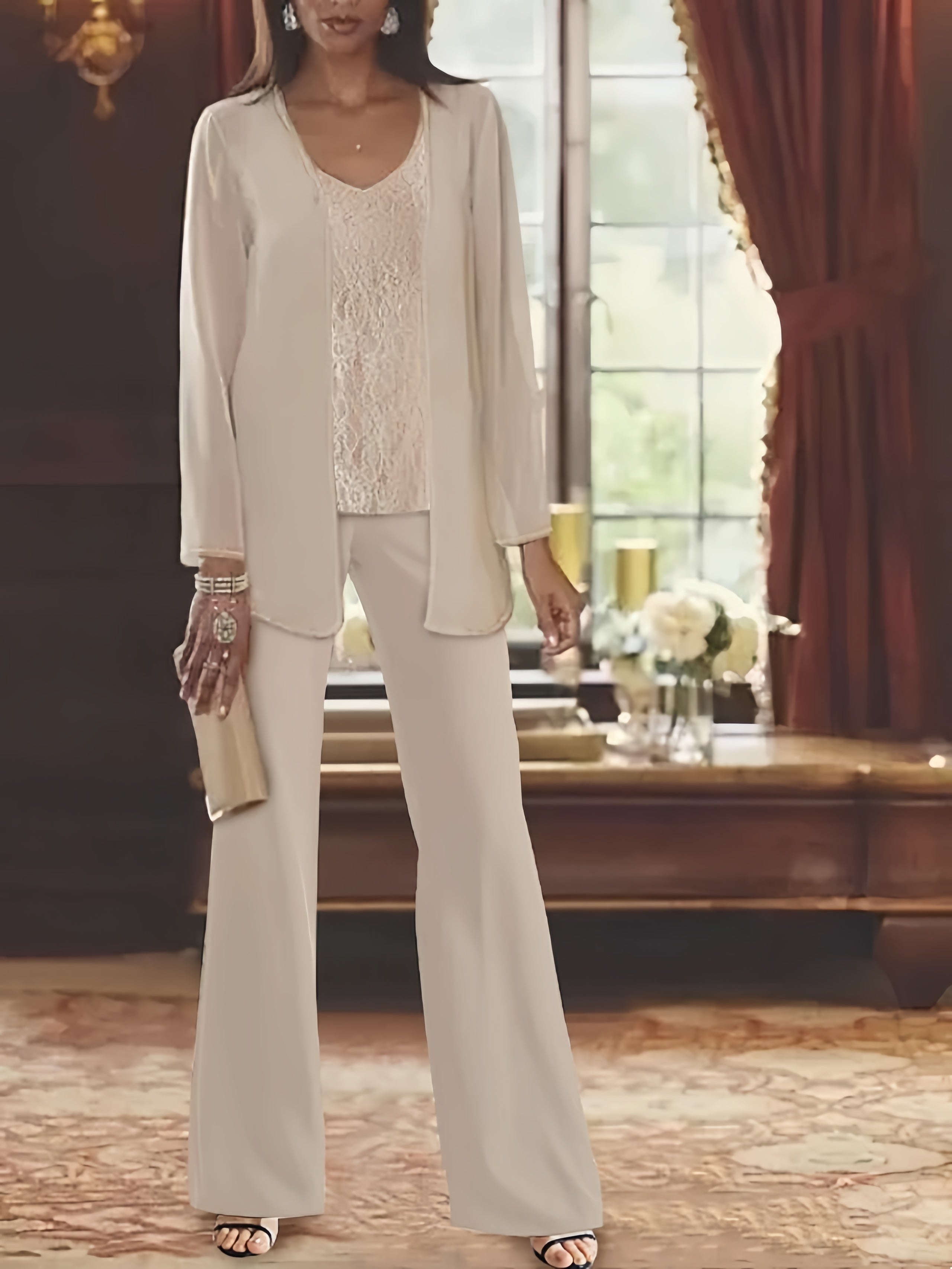 Elegant Mother of the Bride Pantsuits in Chiffon with Jacket