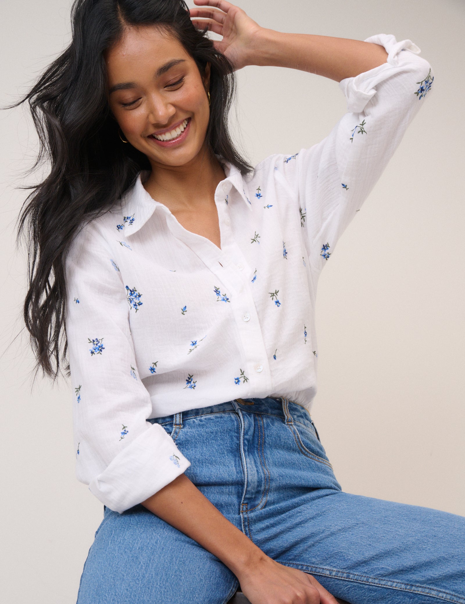 White Floral Embroidered Blouse