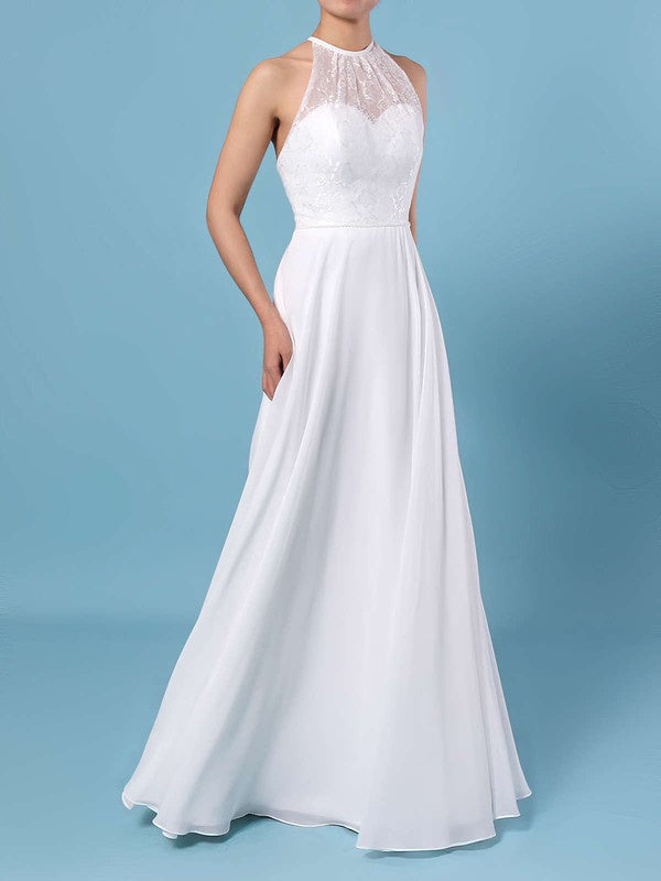 Chic A-Line Sleeveless Chiffon Floor-Length Wedding Dresses