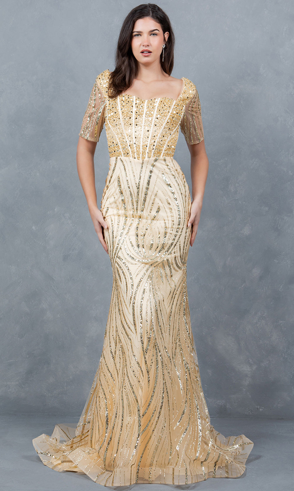 Cinderella Couture 8293M - Sequin Sweetheart Neck Evening Gown