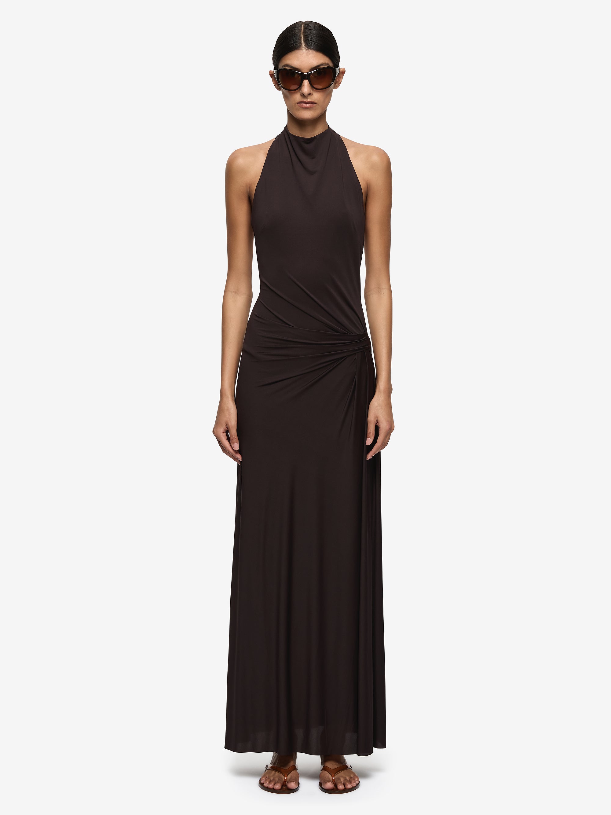 COURT HALTER MAXI DRESS - DARK CHOCOLATE