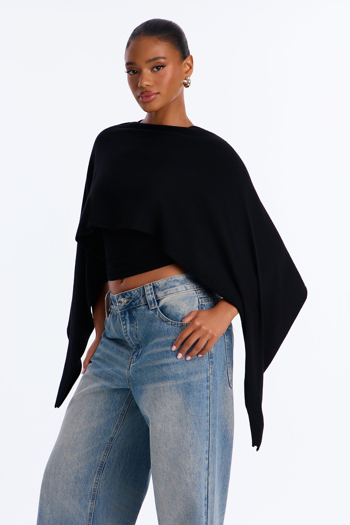 Mable 2 Piece Cape and Tank Sweater Set - Black