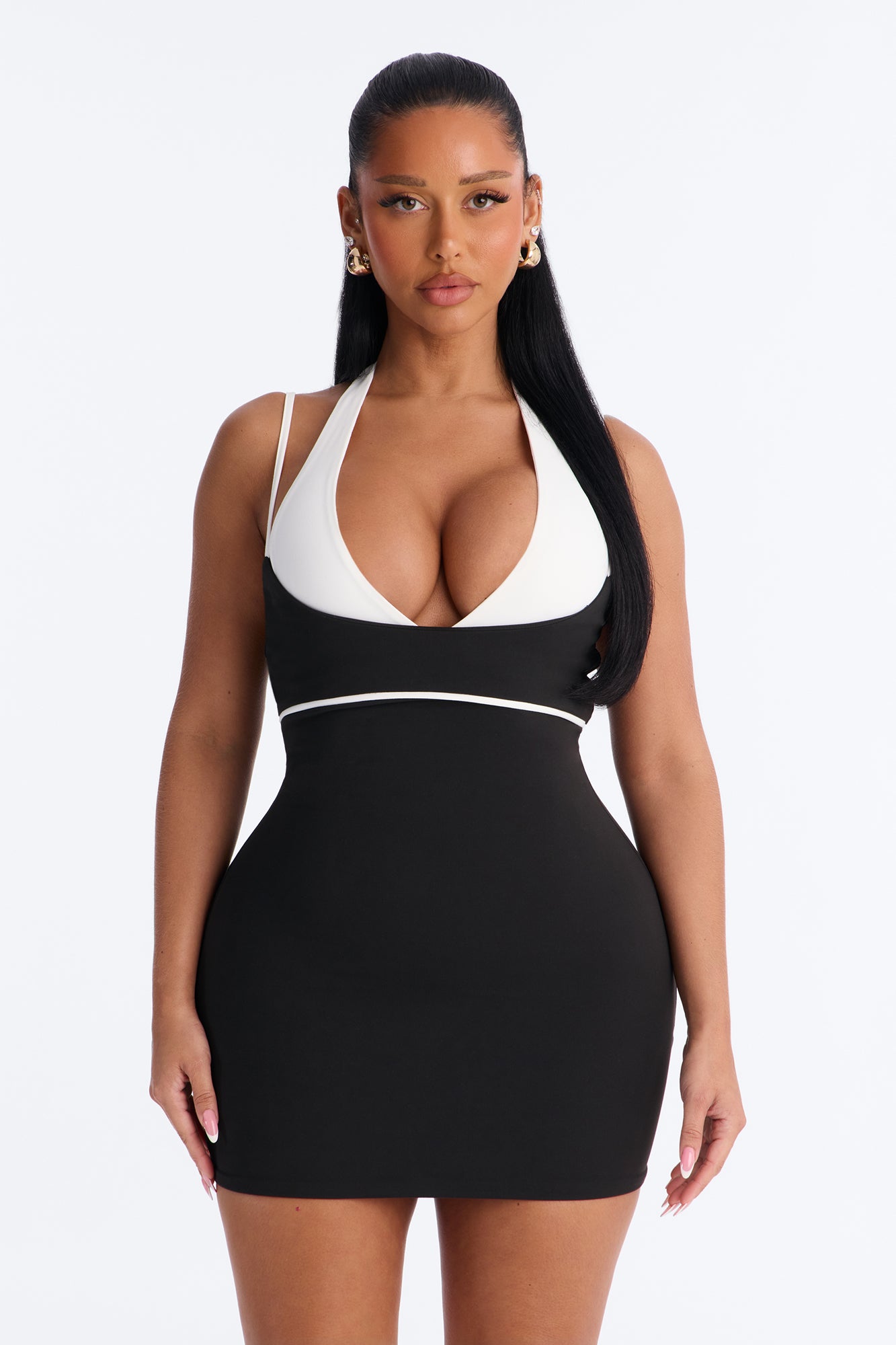Hustle Matte Form Double Lined Mini Dress - Black/White