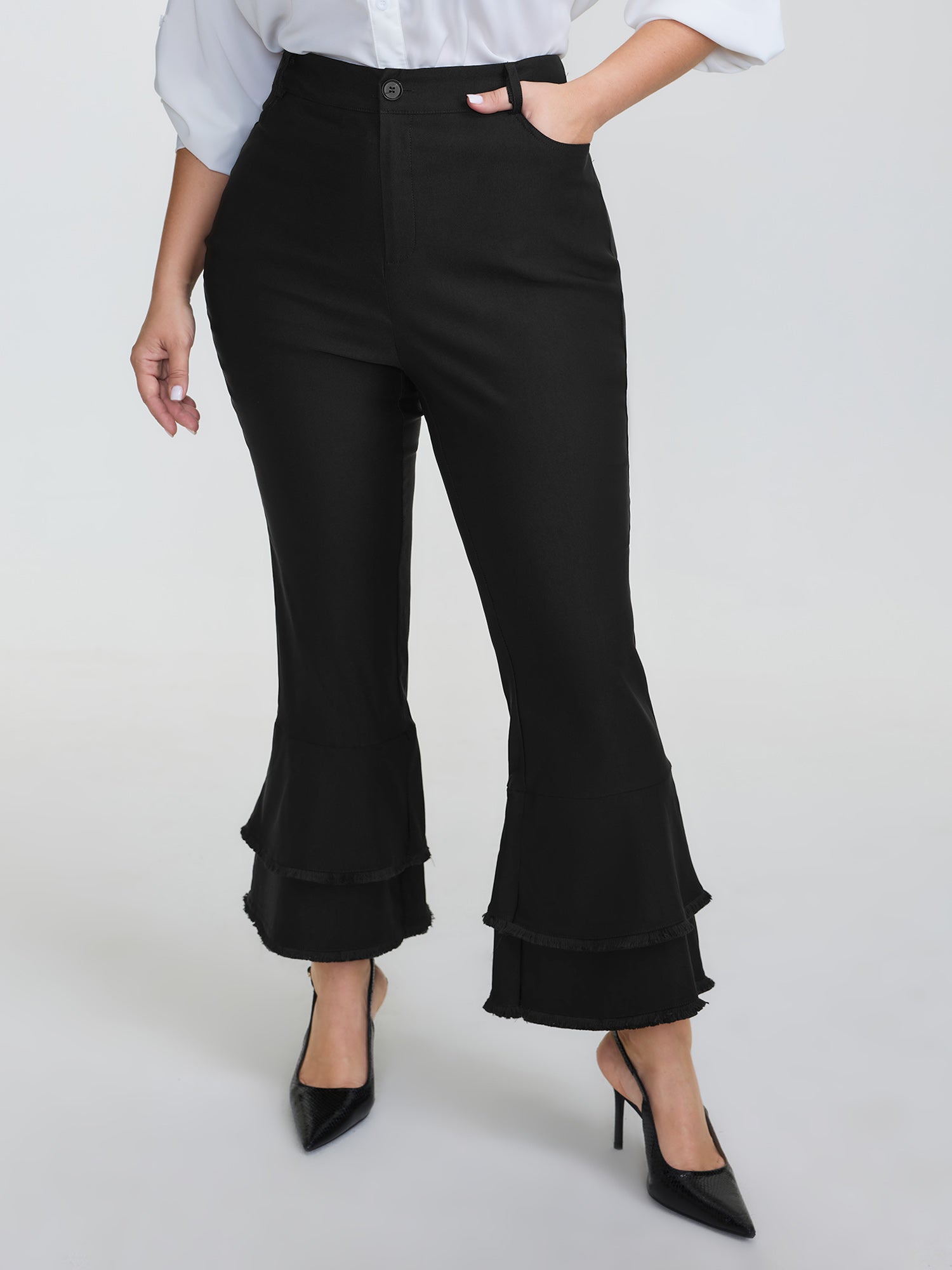 Lotus Leaf Hem Rough Edge Pants